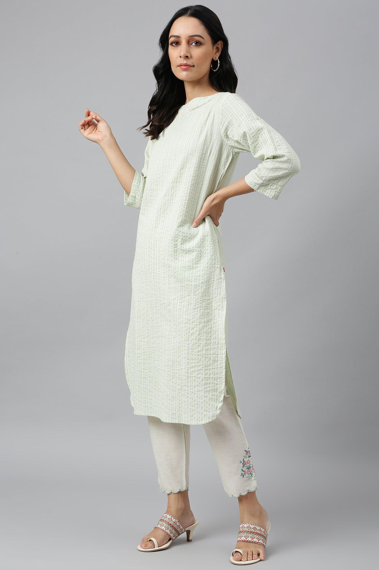 Pistachio Green kurta, Embroidered Slim Pants And Dupatta Set - wforwoman