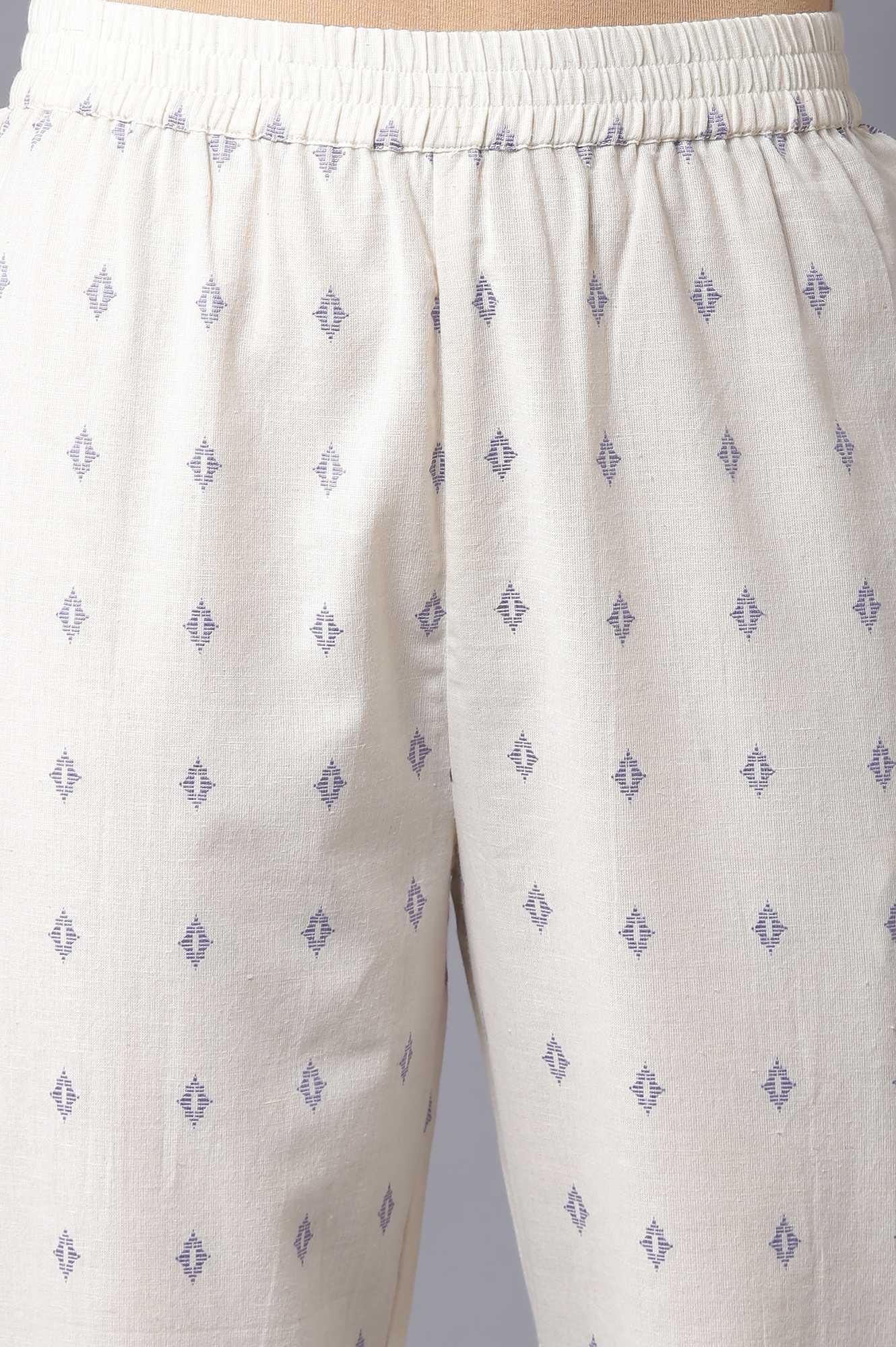 Dark Chambray Blue, Ecru Stripe Slim Pants And Dupatta Set - wforwoman