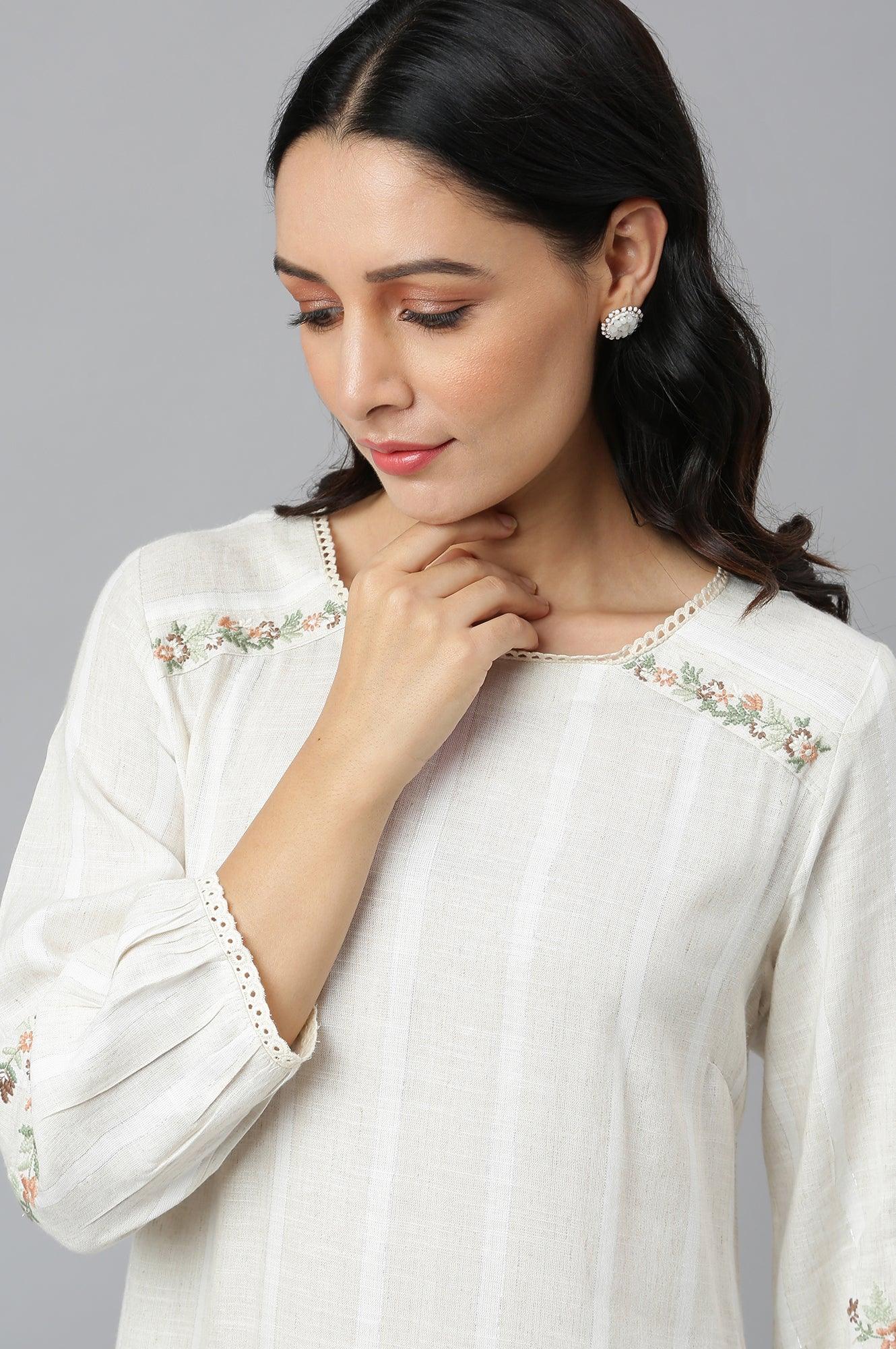 Dark Brown Embroidered kurta And Schiffli Slim Pants - wforwoman