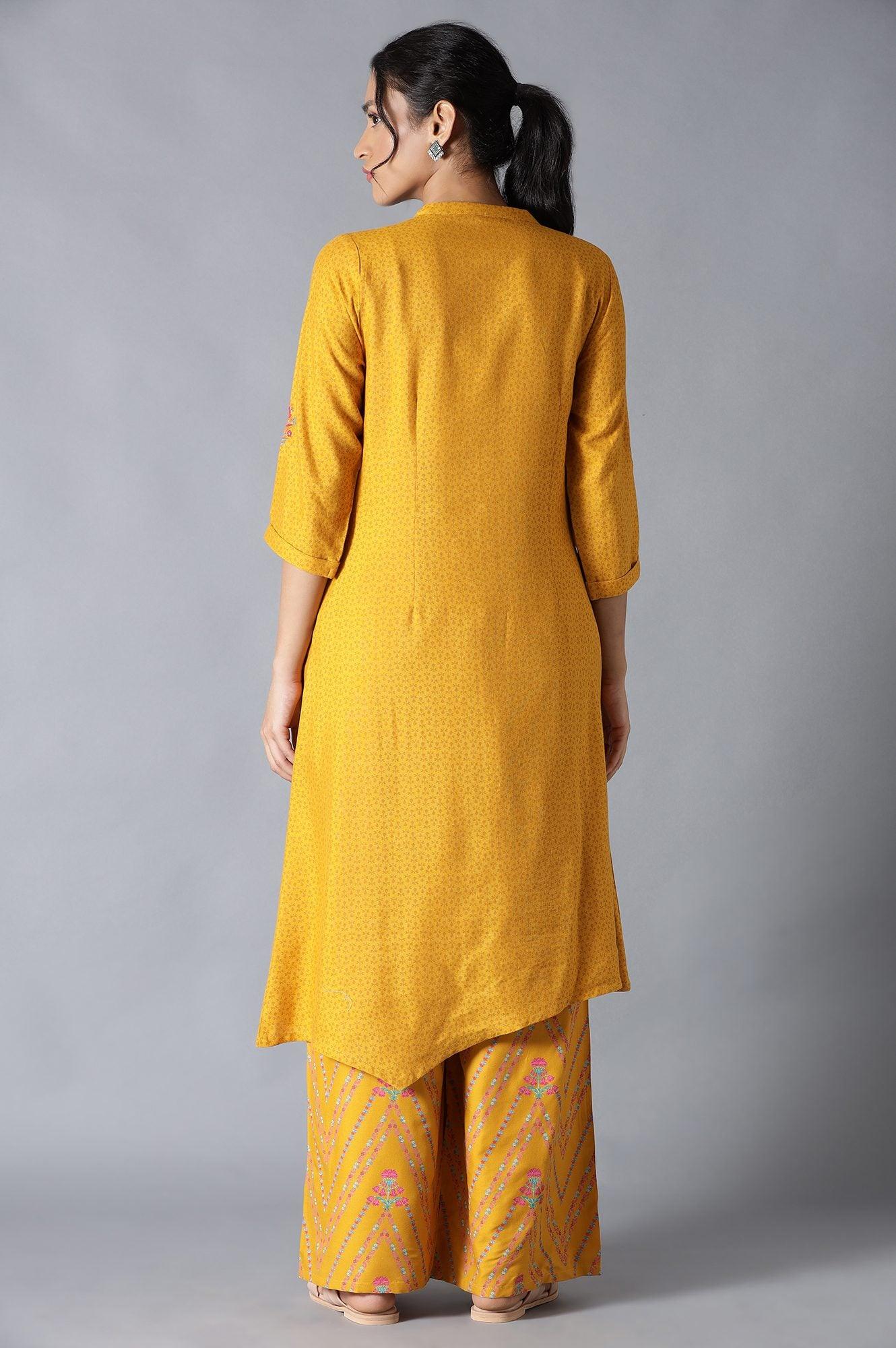 Yellow Embroidered kurta And Parallel Pants Set - wforwoman