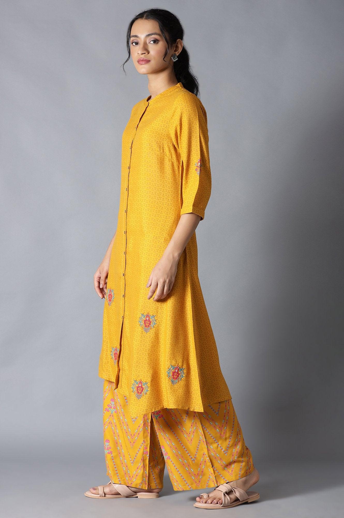 Yellow Embroidered kurta And Parallel Pants Set - wforwoman