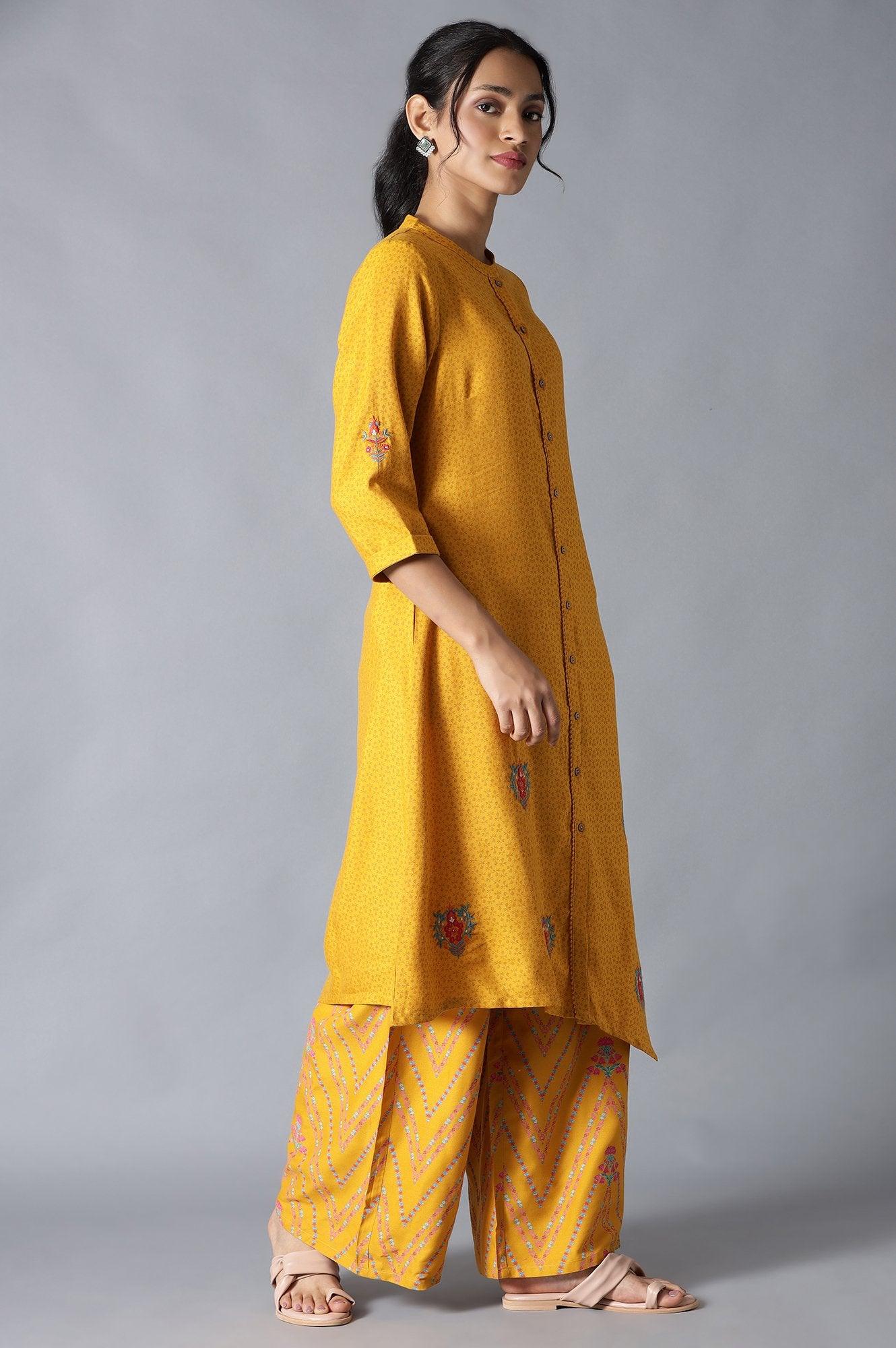 Yellow Embroidered kurta And Parallel Pants Set - wforwoman
