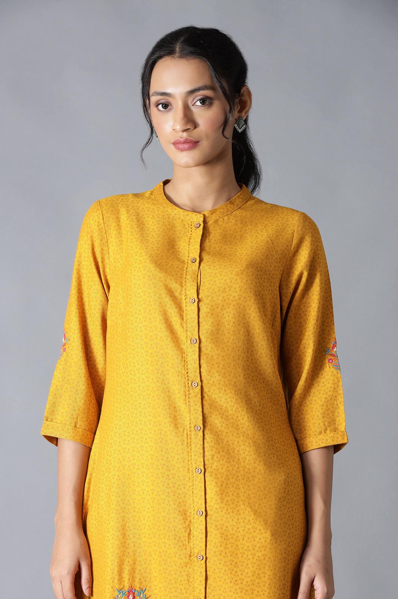 Yellow Embroidered kurta And Parallel Pants Set - wforwoman