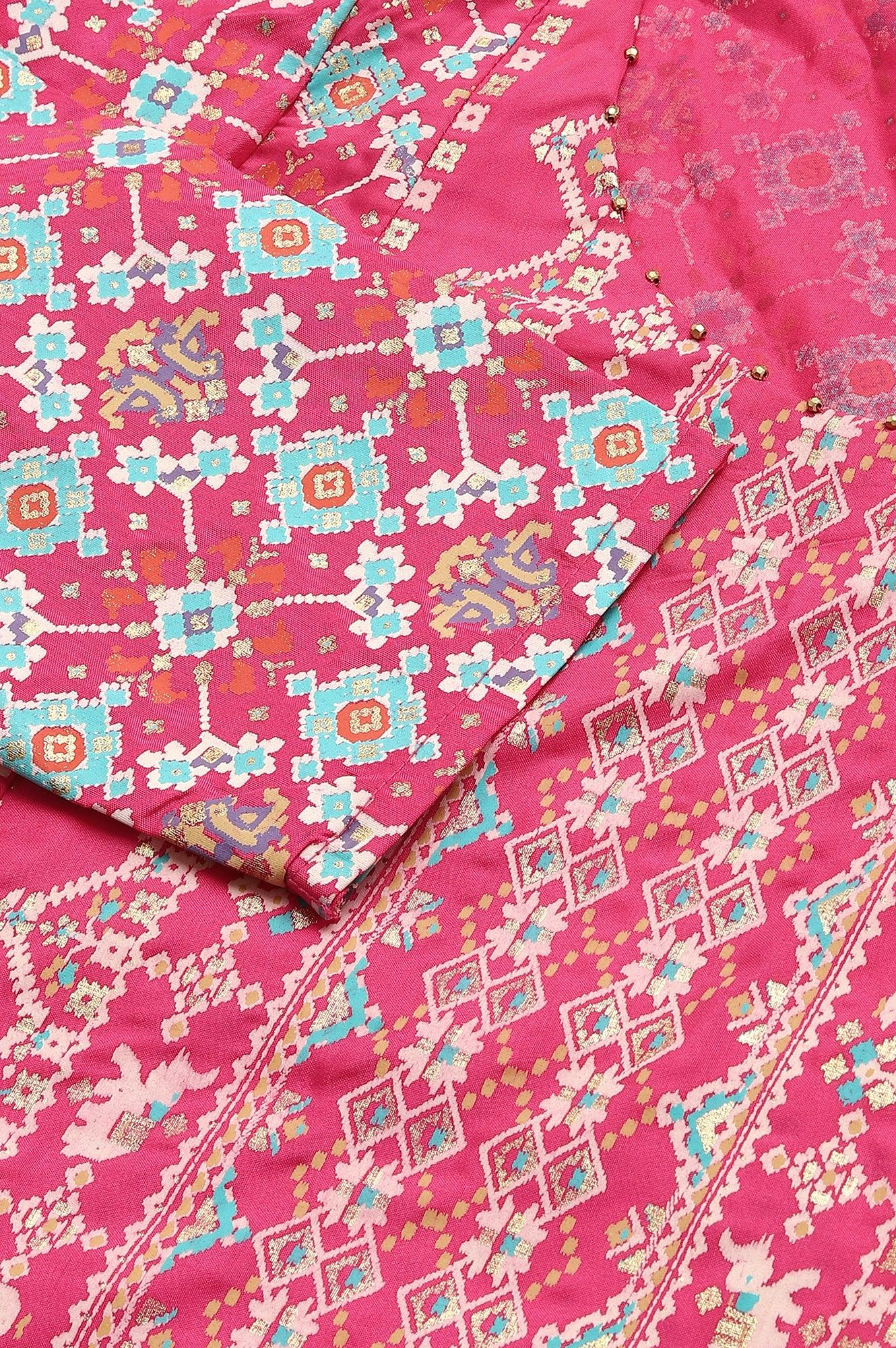 Dark Pink Asymmetrical Hemline kurta With Tights - wforwoman