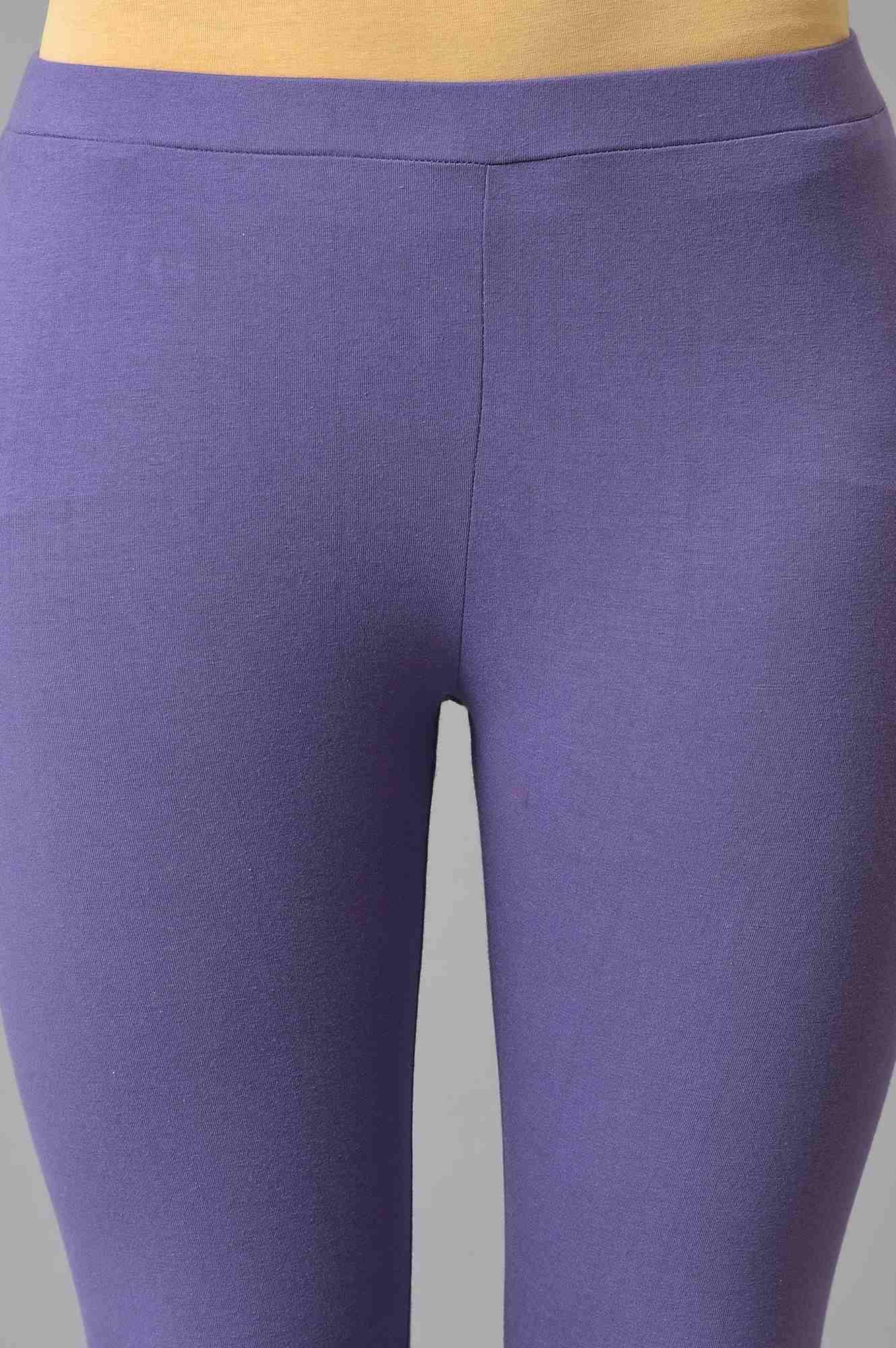 Purple Printed Round Neck kurta With Tights - wforwoman