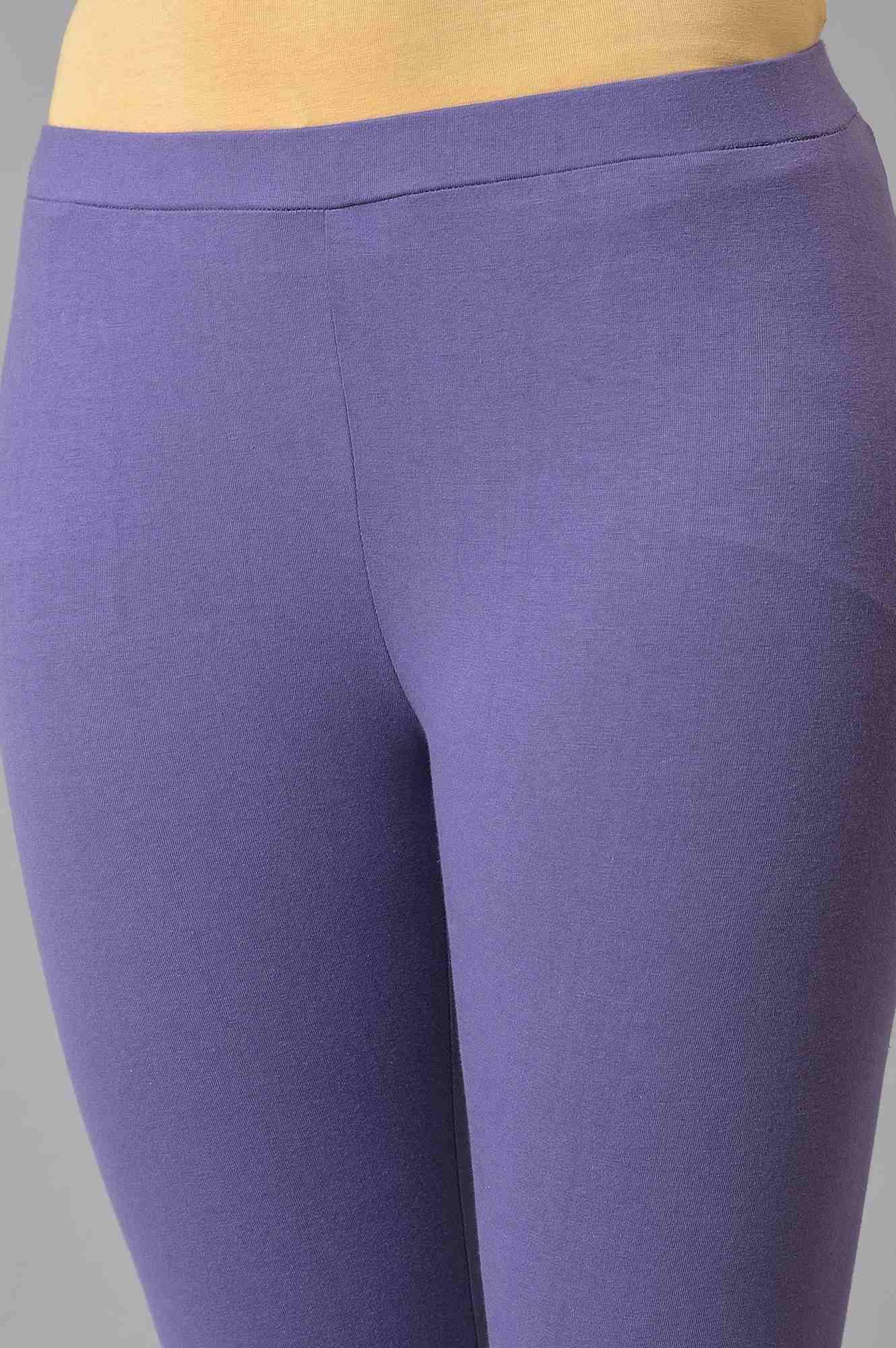 Purple Printed Round Neck kurta With Tights - wforwoman