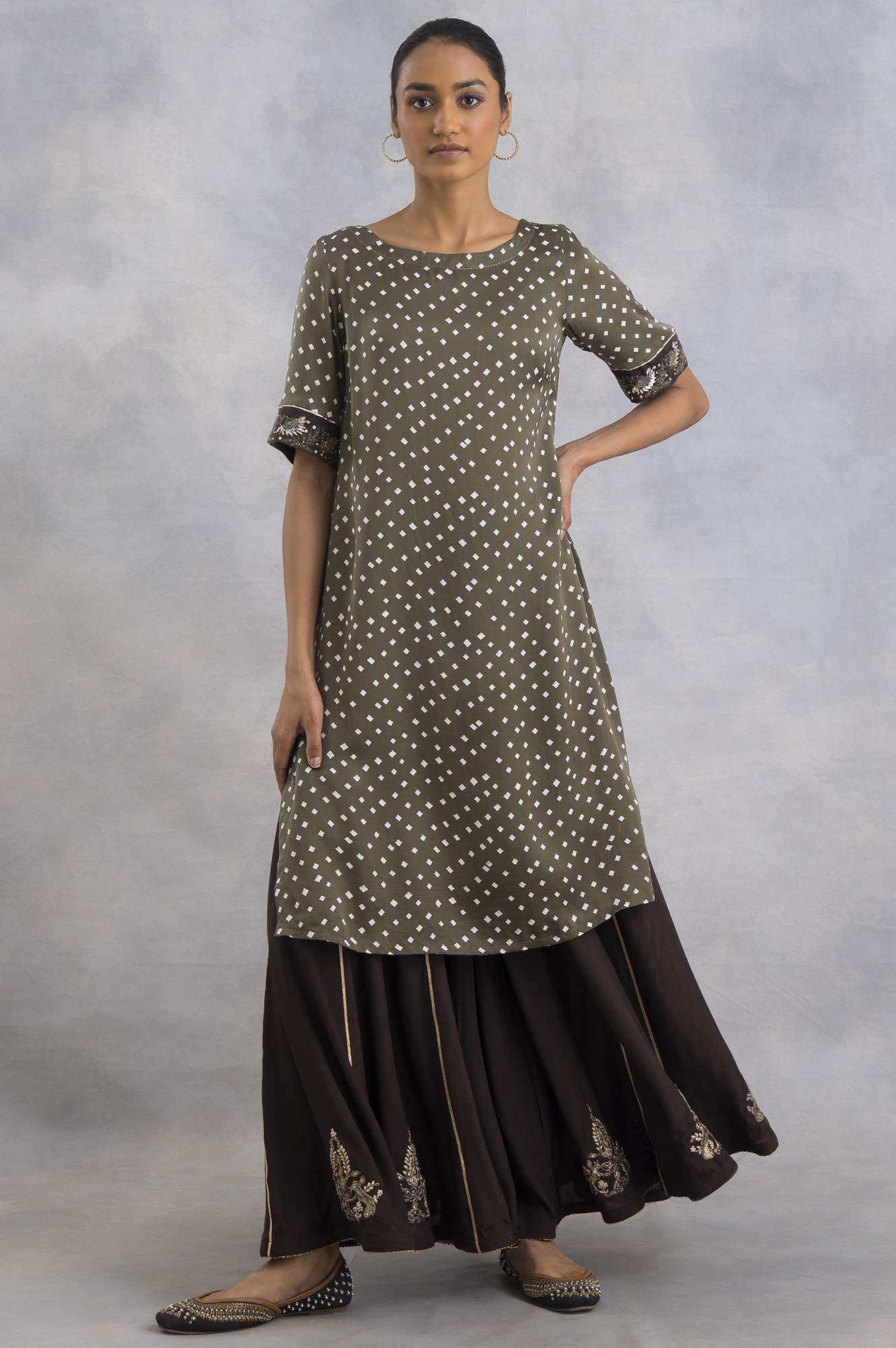 Olive Green Bandhej Print kurta