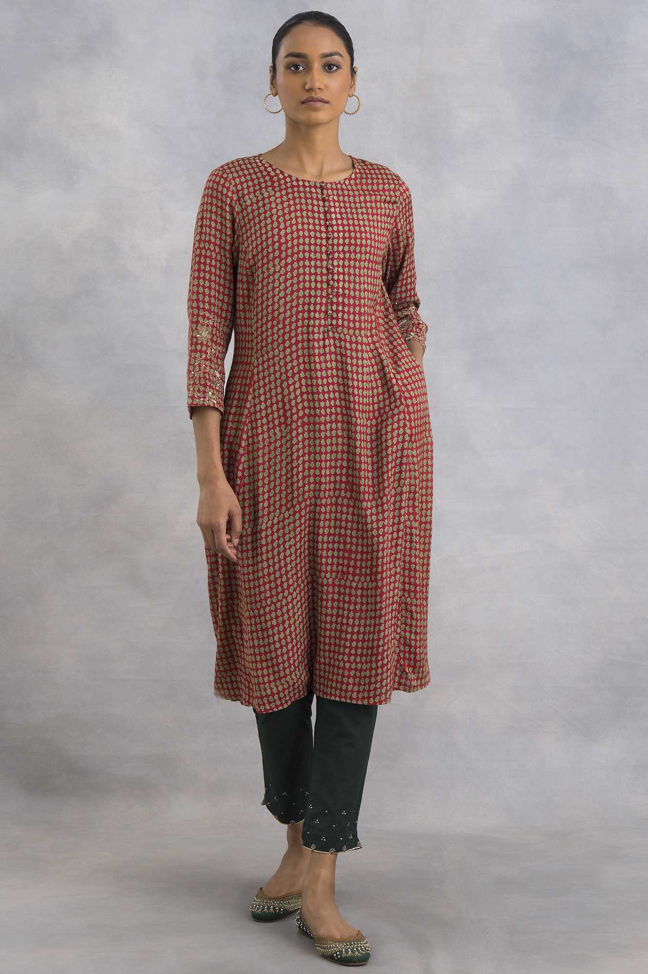Pink Hand Block Print Flared kurta