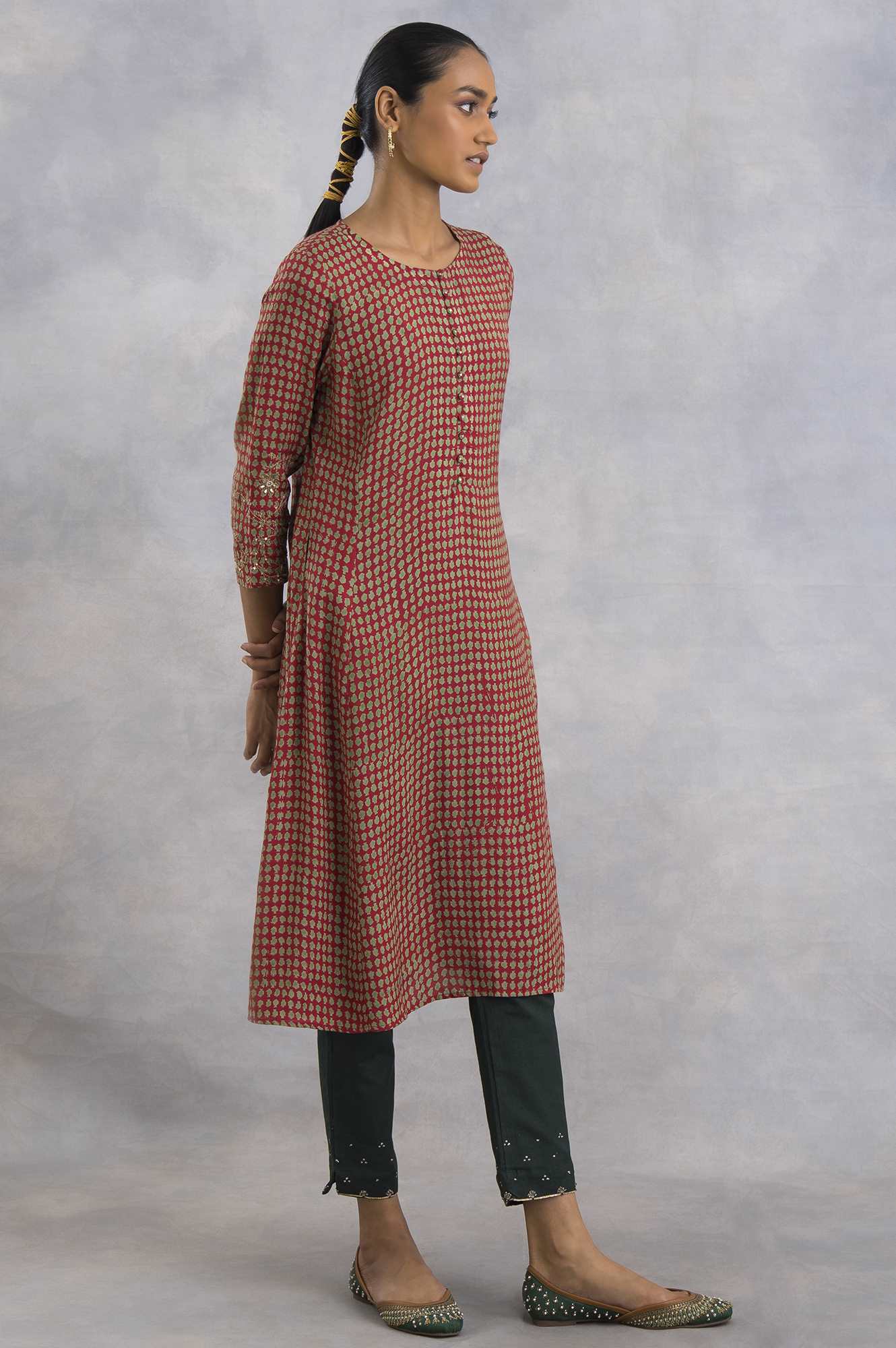 Pink Hand Block Print Flared kurta