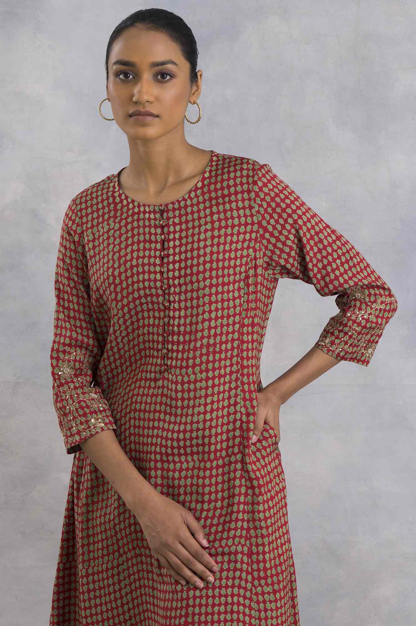Pink Hand Block Print Flared kurta