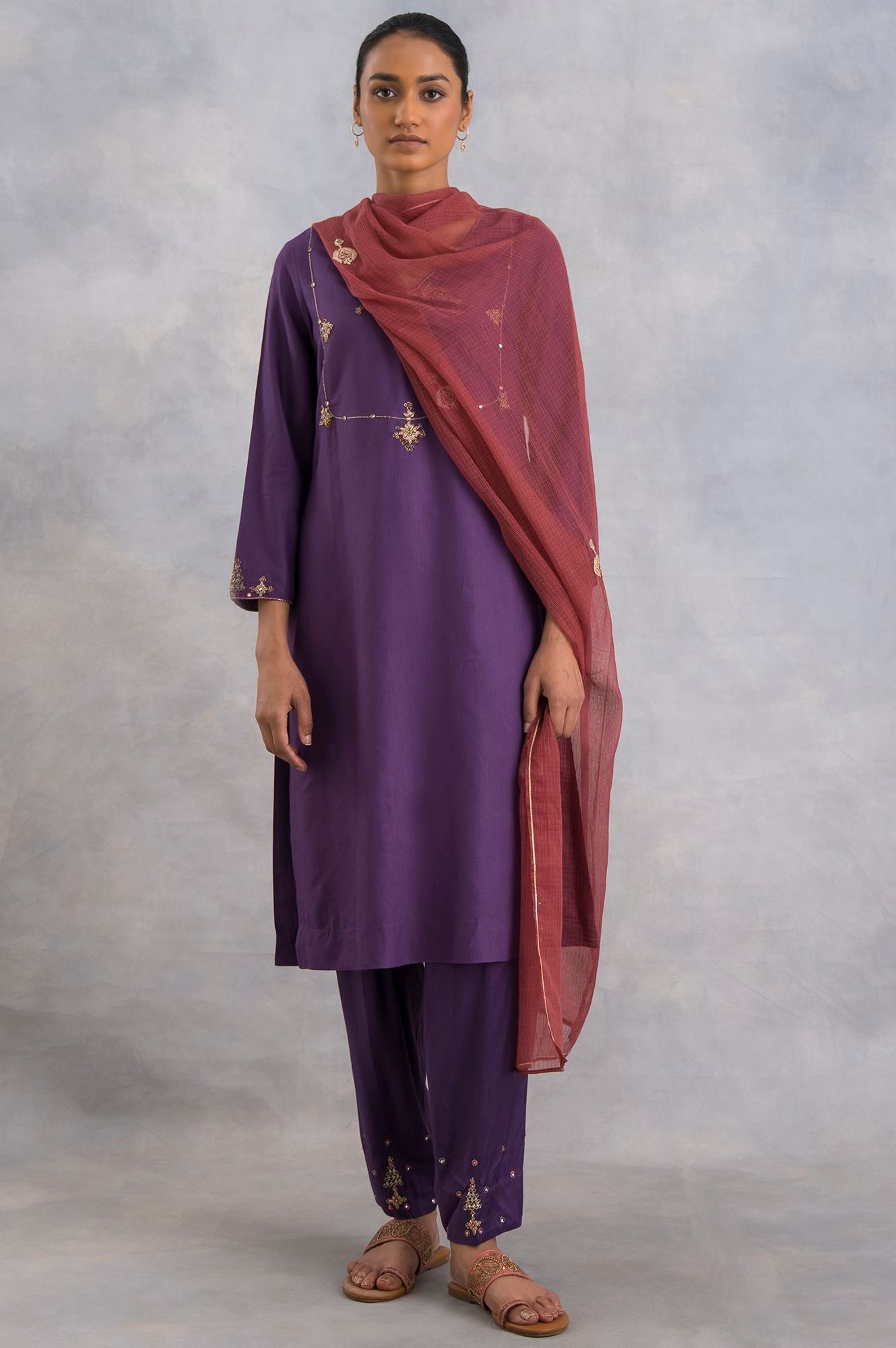 Purple Zardozi Embroidered kurta