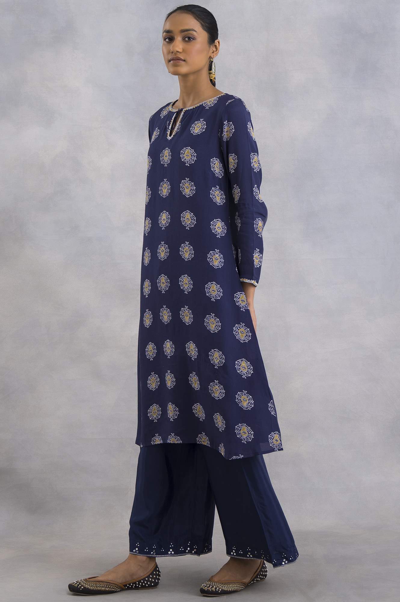 Purple A-Line Hand Block Print kurta