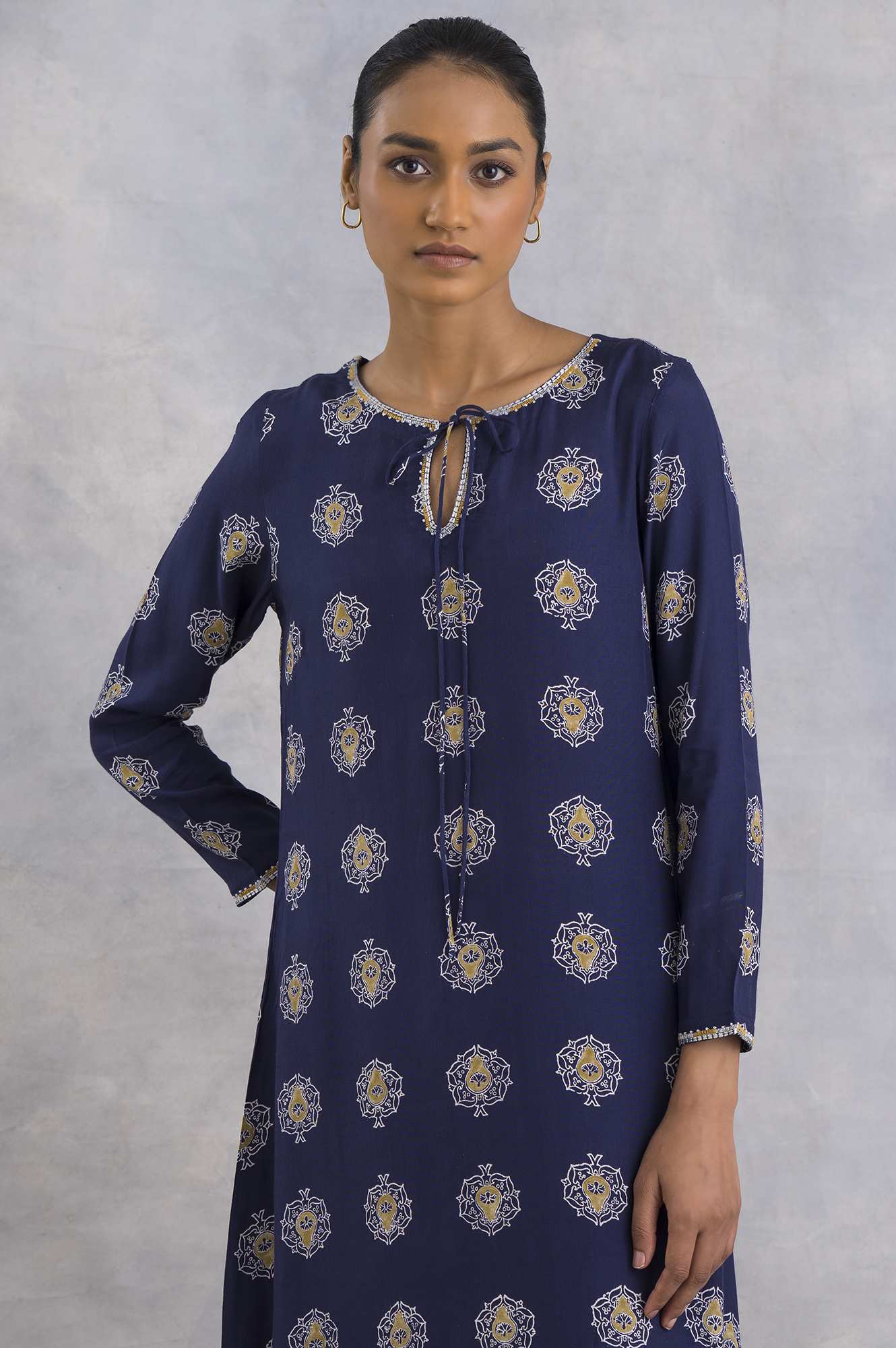 Purple A-Line Hand Block Print kurta