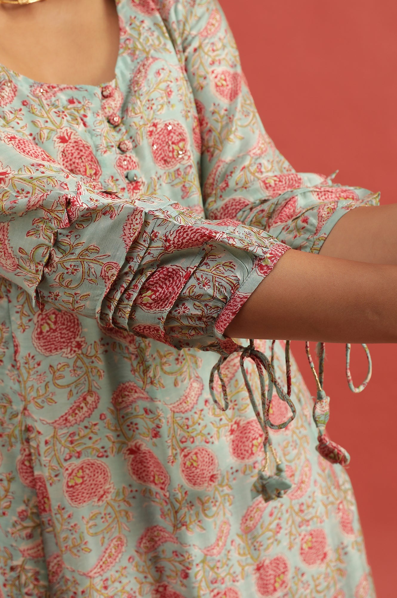 Mint Green Flared Kurta In Lyocell