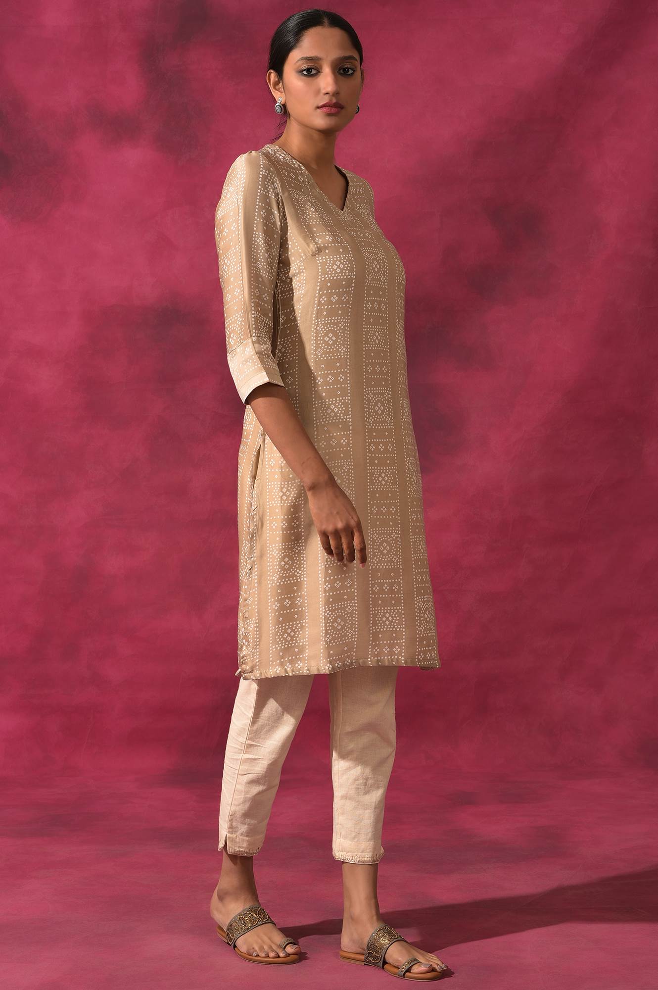 Light Grey V-Neck Lustrous Satin kurta