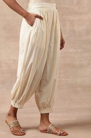 Ecru Pleated Hem Salwar Pants - wforwoman