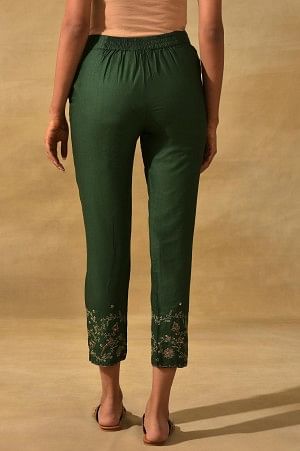 Green Soild Slim Pants