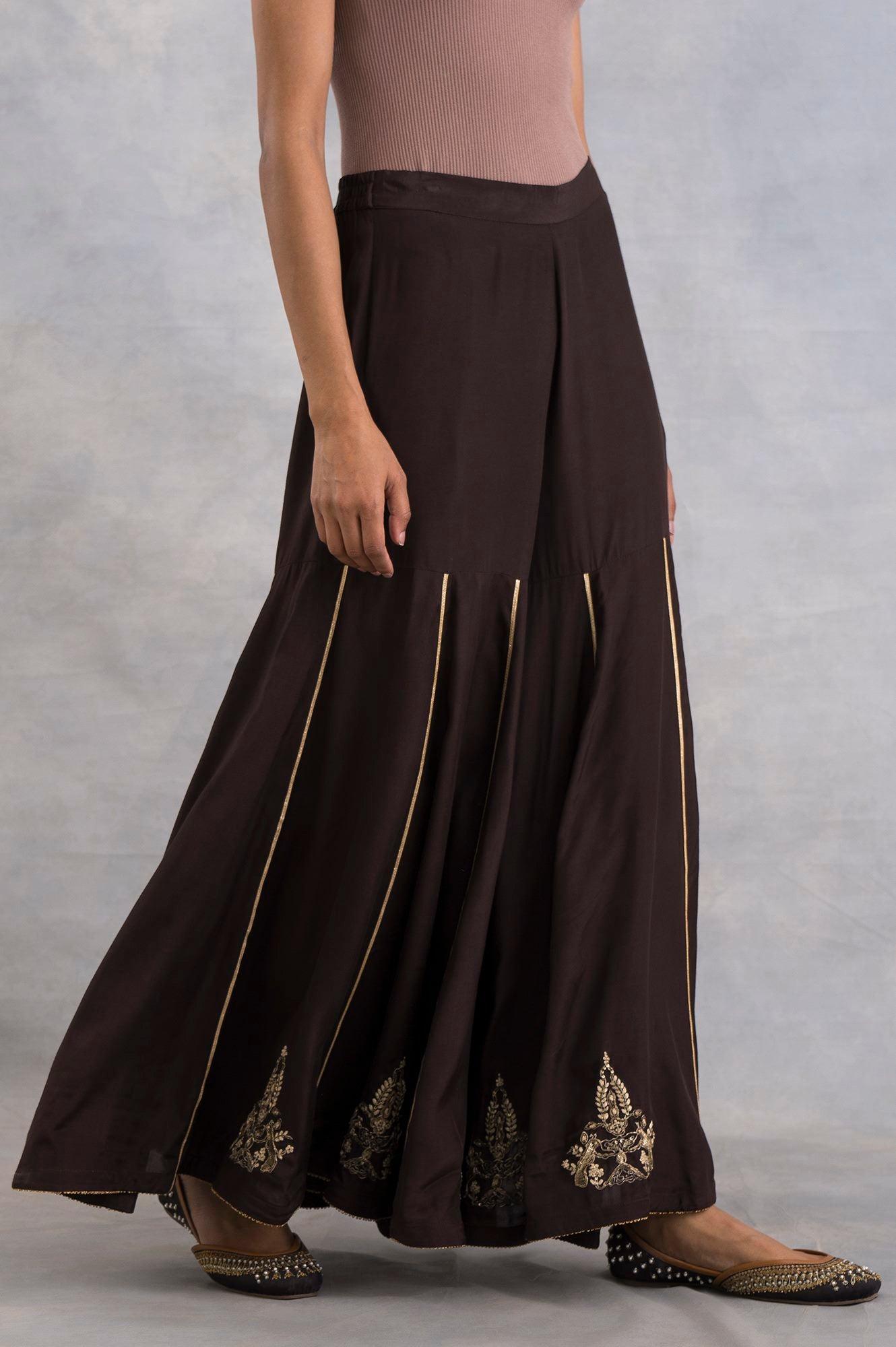 Dark Brown Sharara With Embroidery - wforwoman