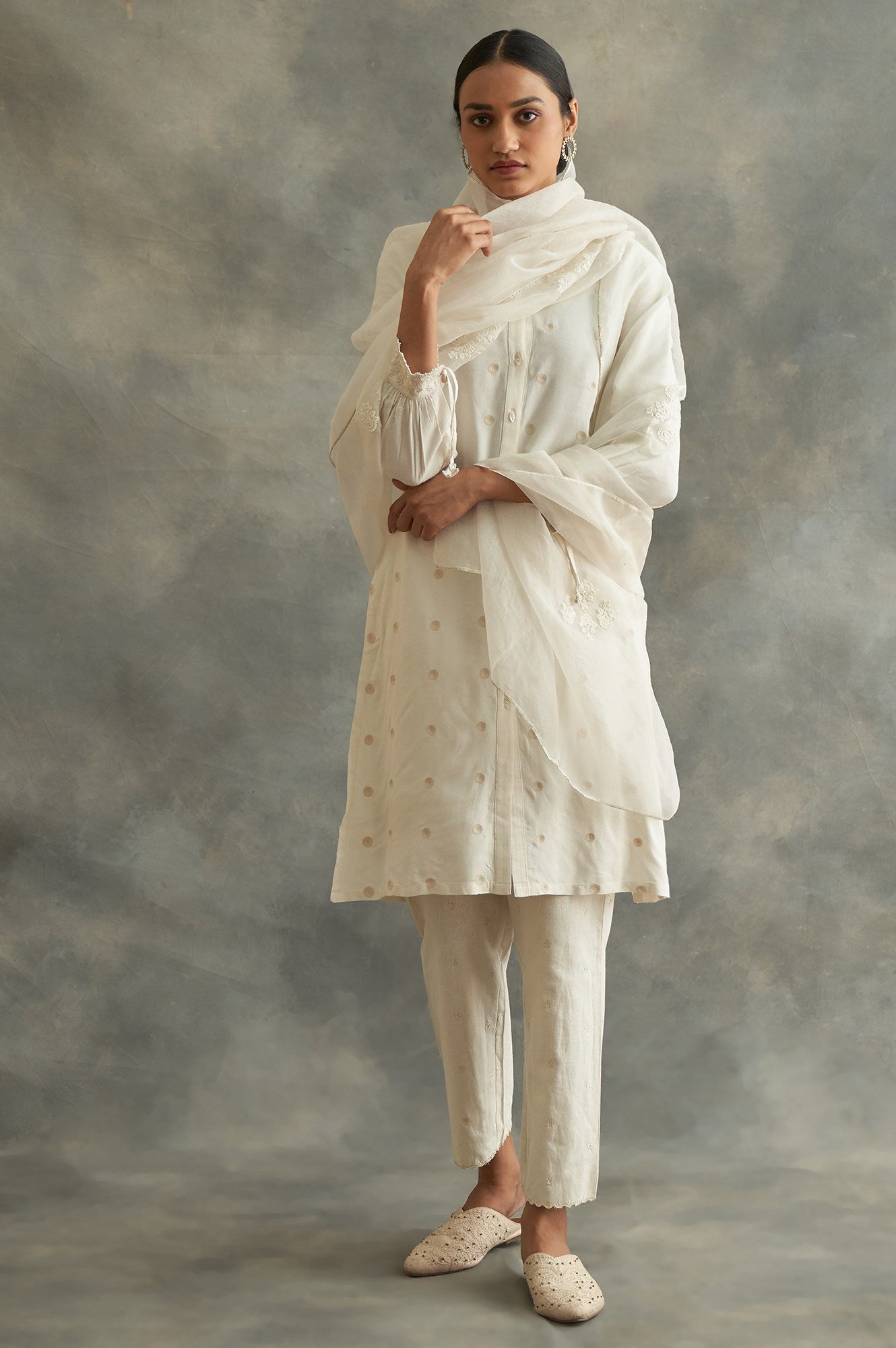 Ecru Embroidered Shirt Dress