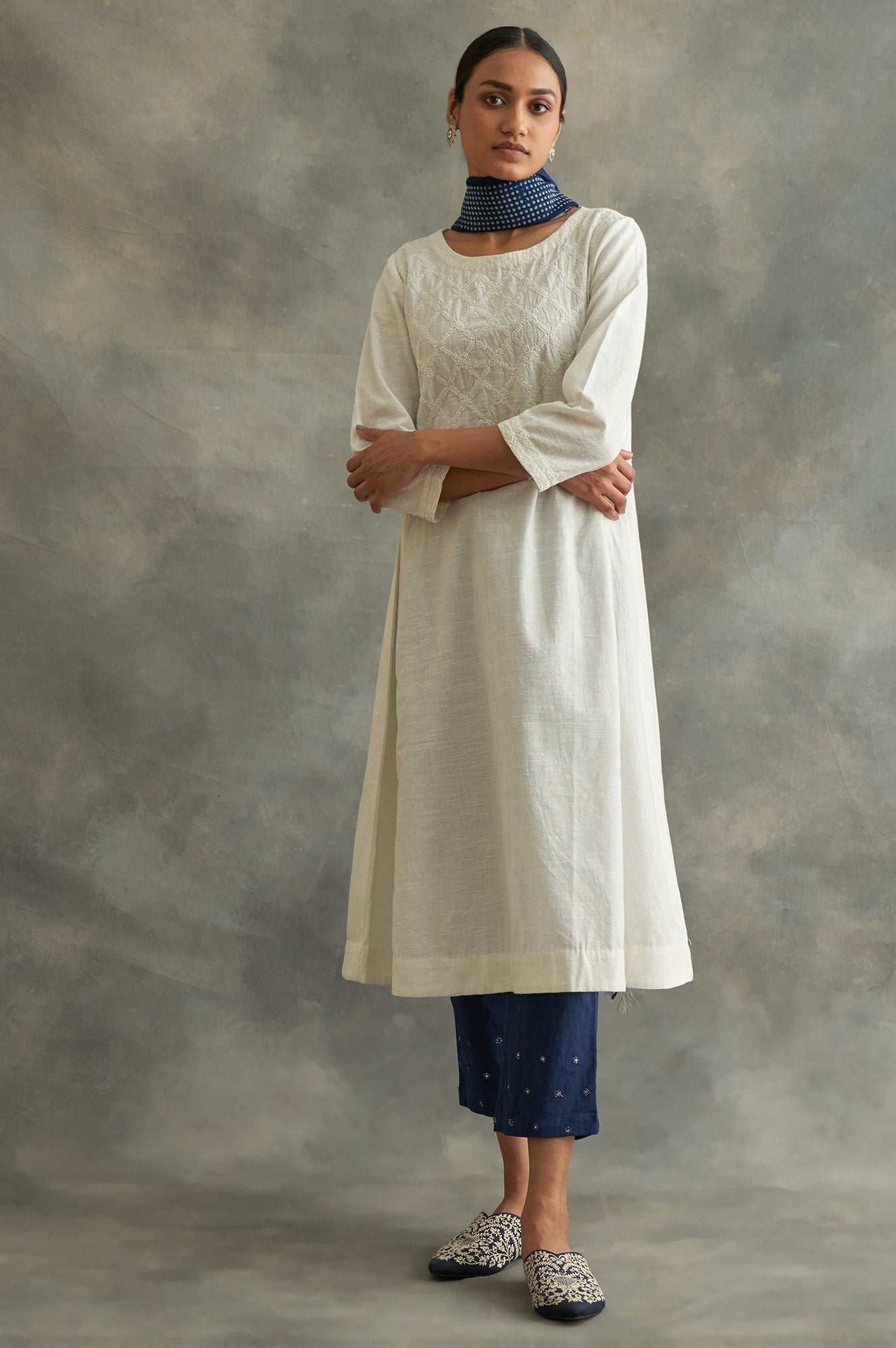 Ecru Cotton Chikankari kurta