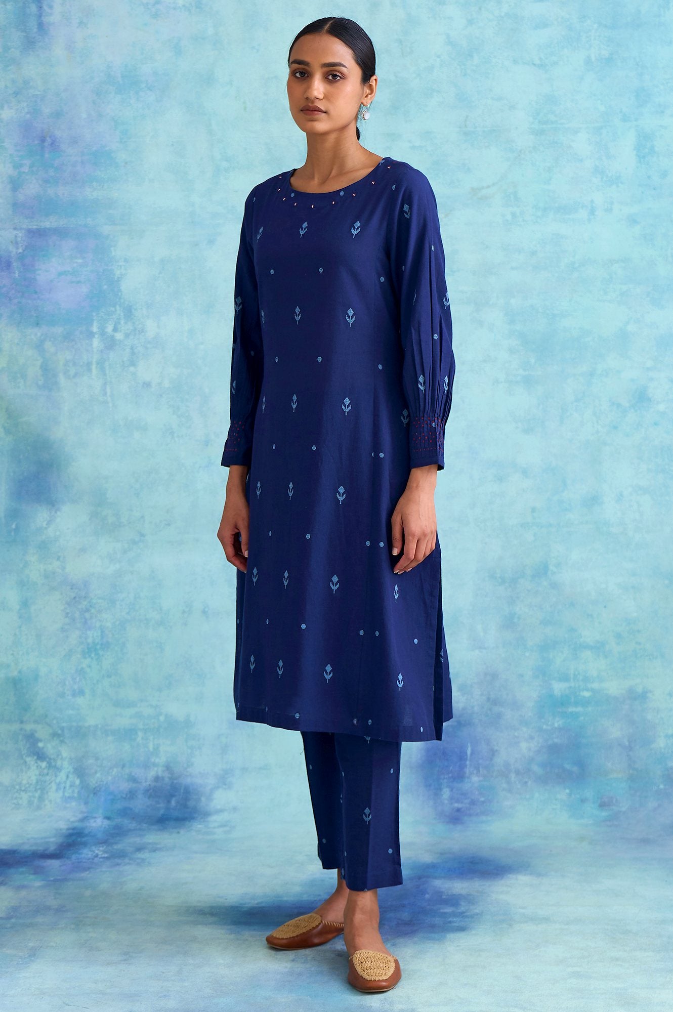 Folksong By W Indigo Yarn Dyed Dobby kurta