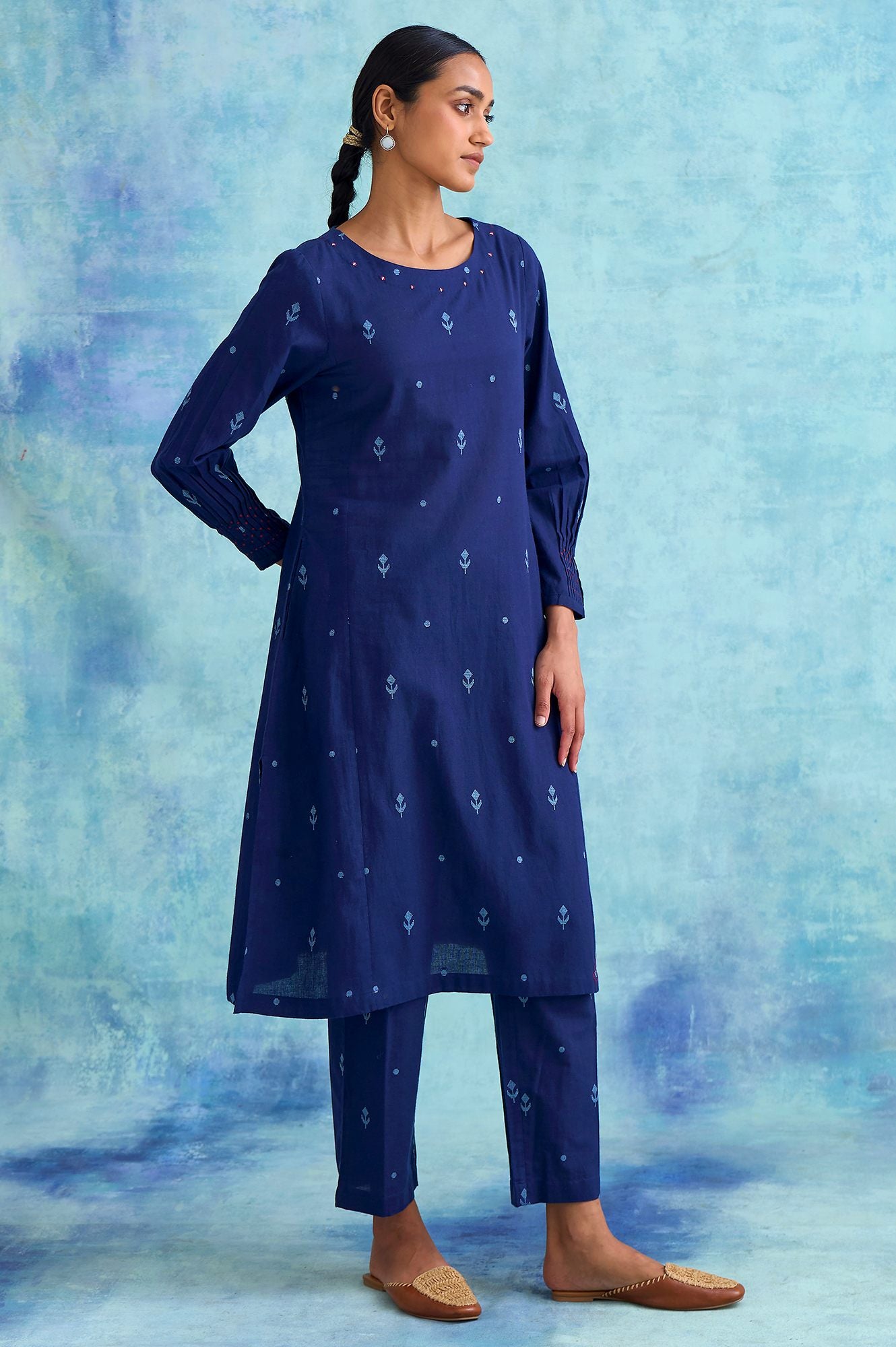 Folksong By W Indigo Yarn Dyed Dobby kurta