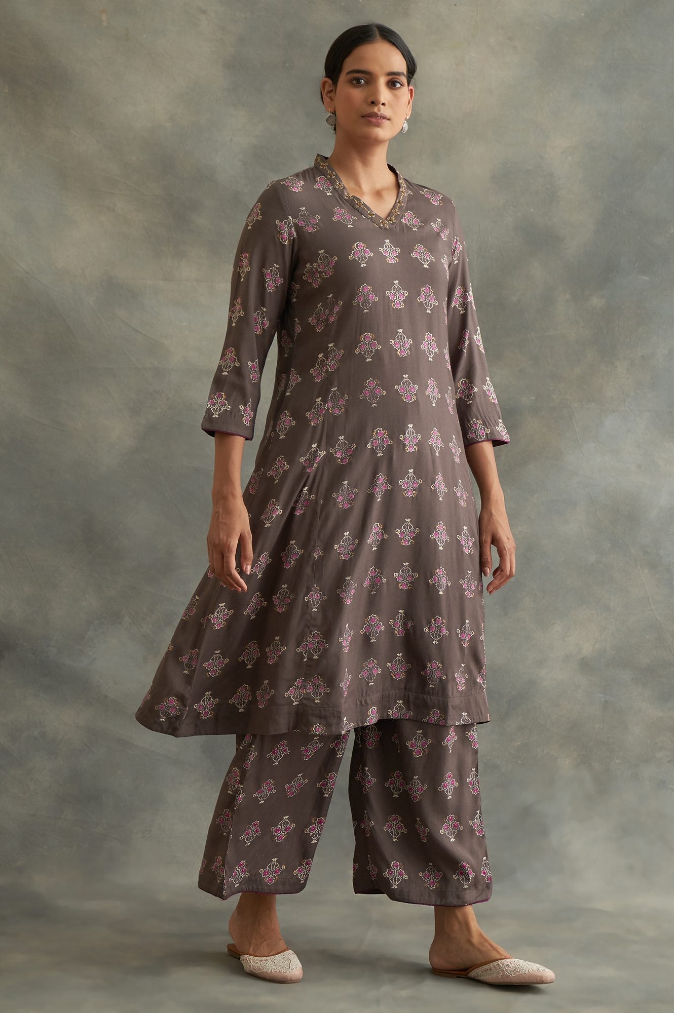 Dark Grey Handblock Print kurta