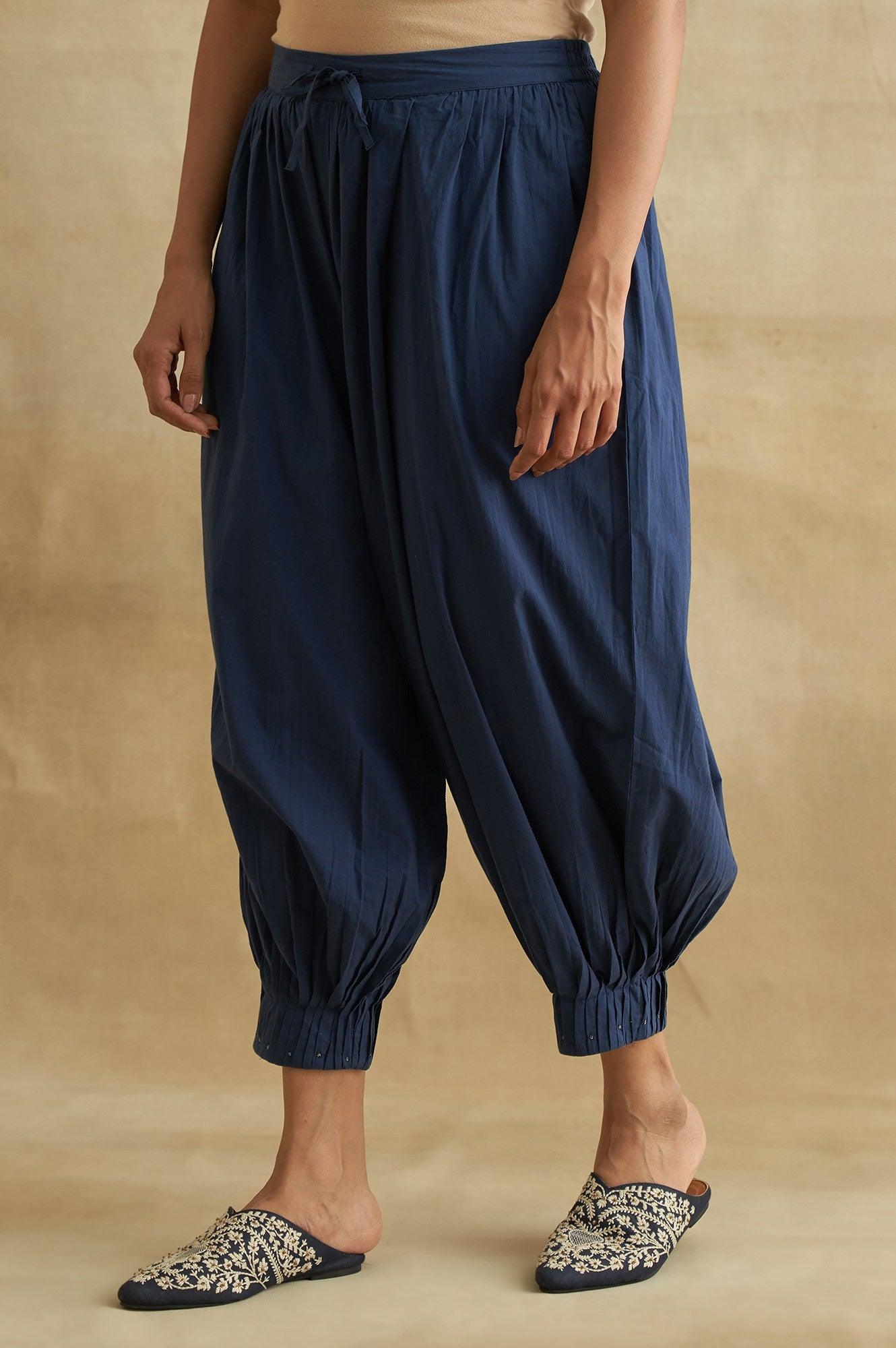 Indigo Pleated Hem Salwar Pants - wforwoman