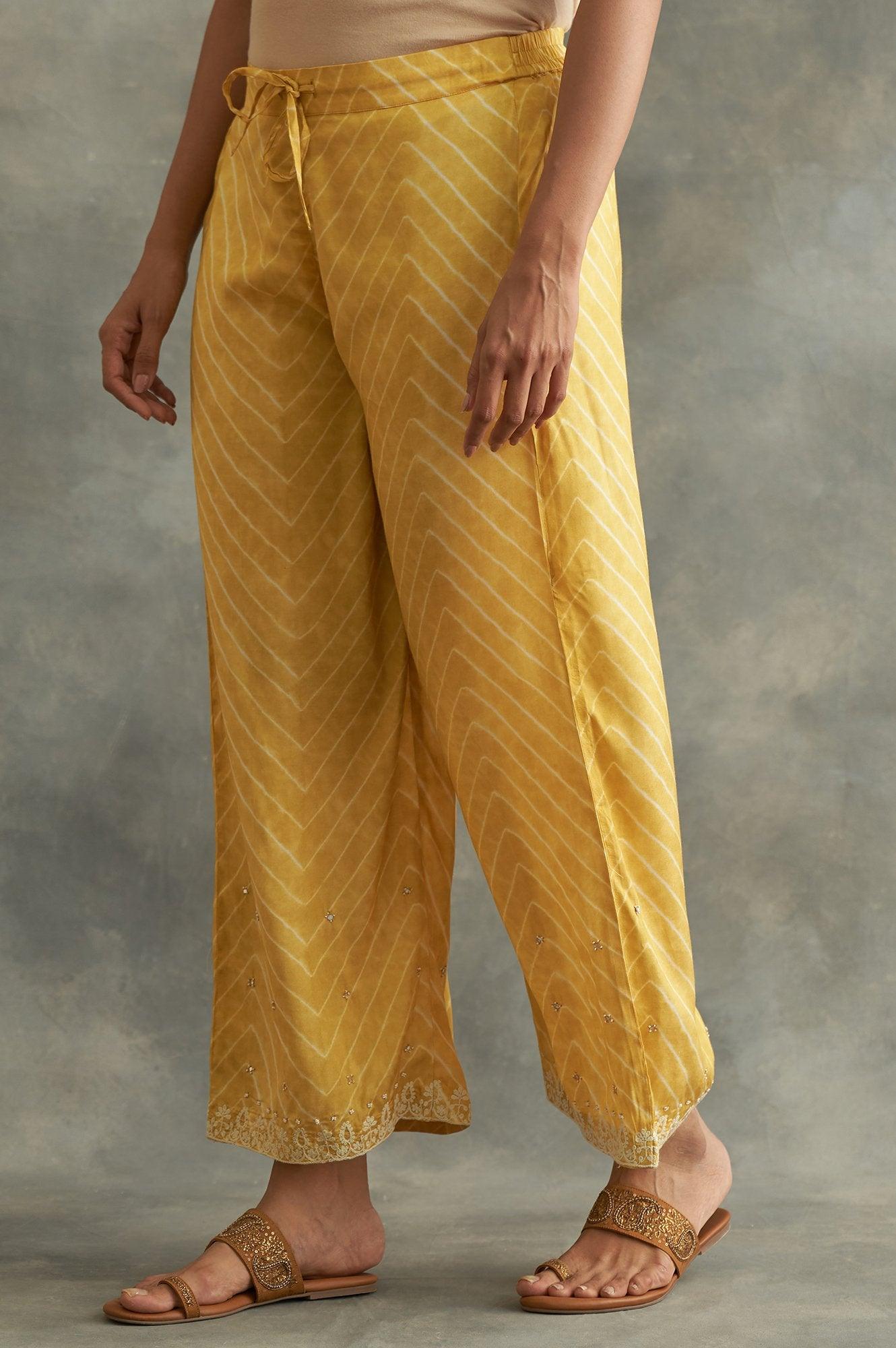 Mustard Printed Parallel Pants - wforwoman