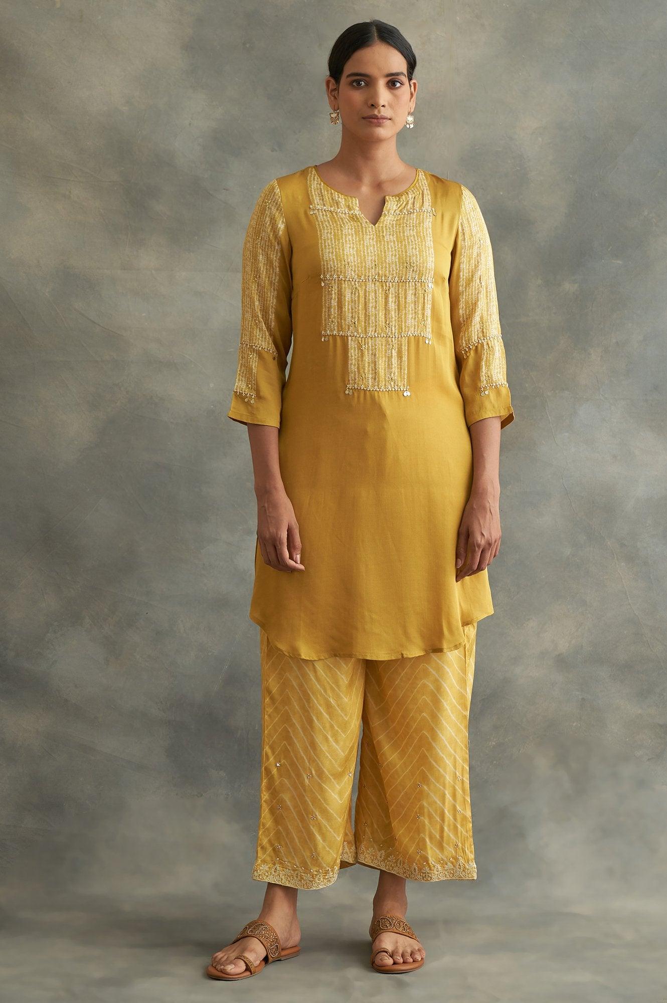 Mustard Printed Parallel Pants - wforwoman