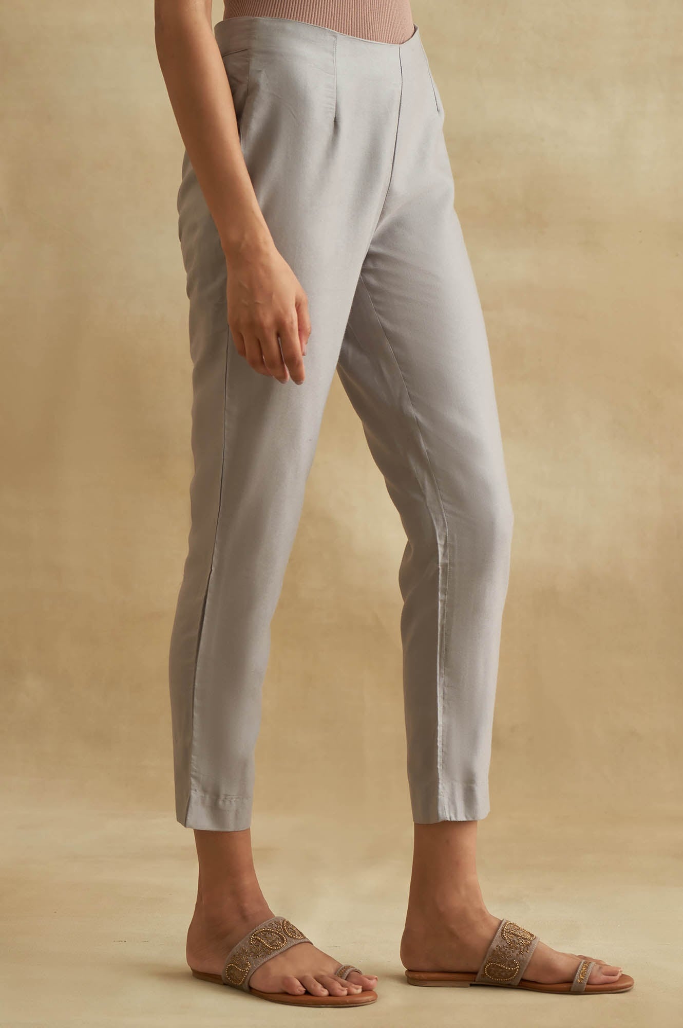 Light Grey Solid Slim Pants