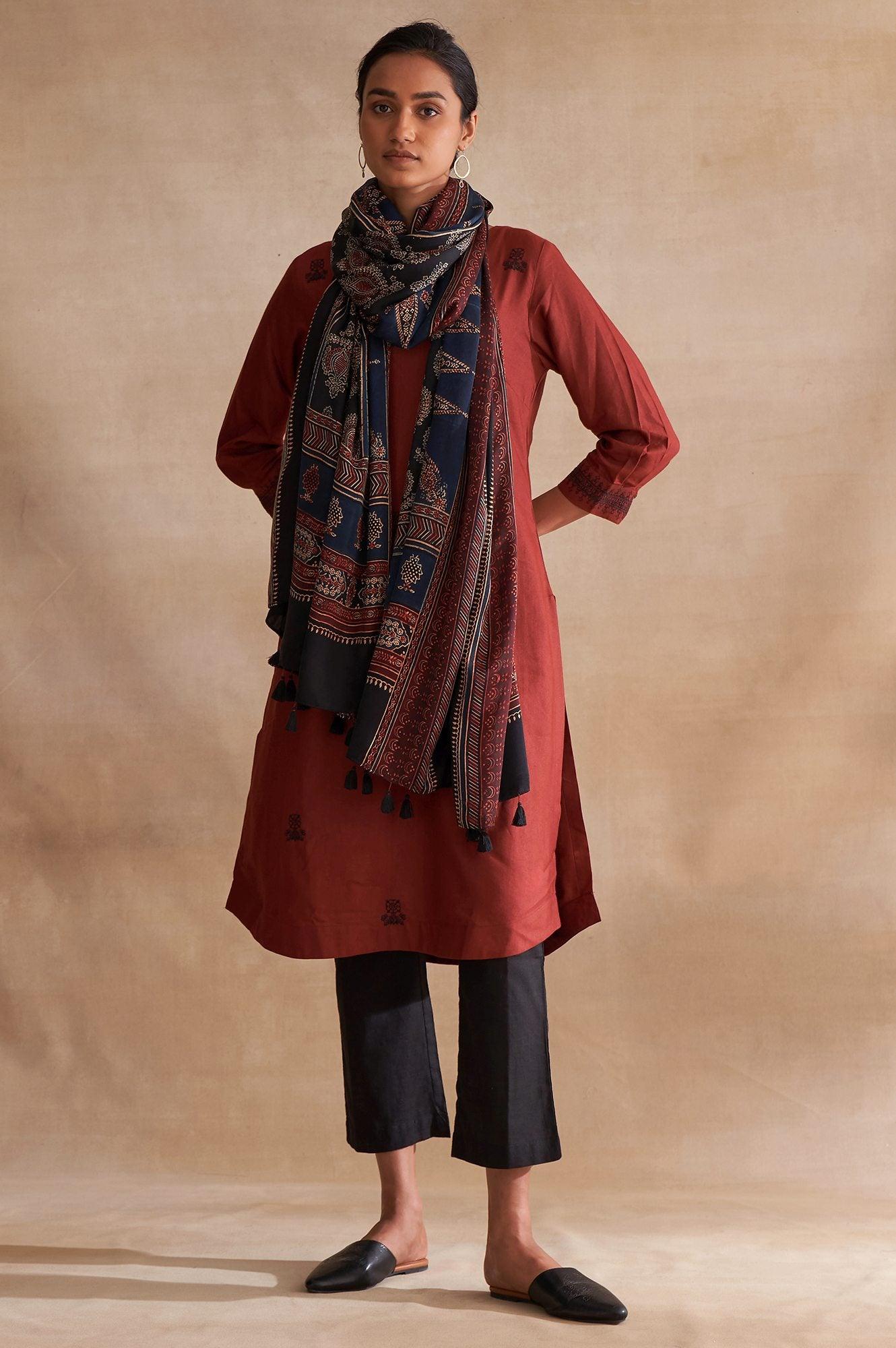 Folksong By W Multicoloured Ajrakh Print Drape - wforwoman