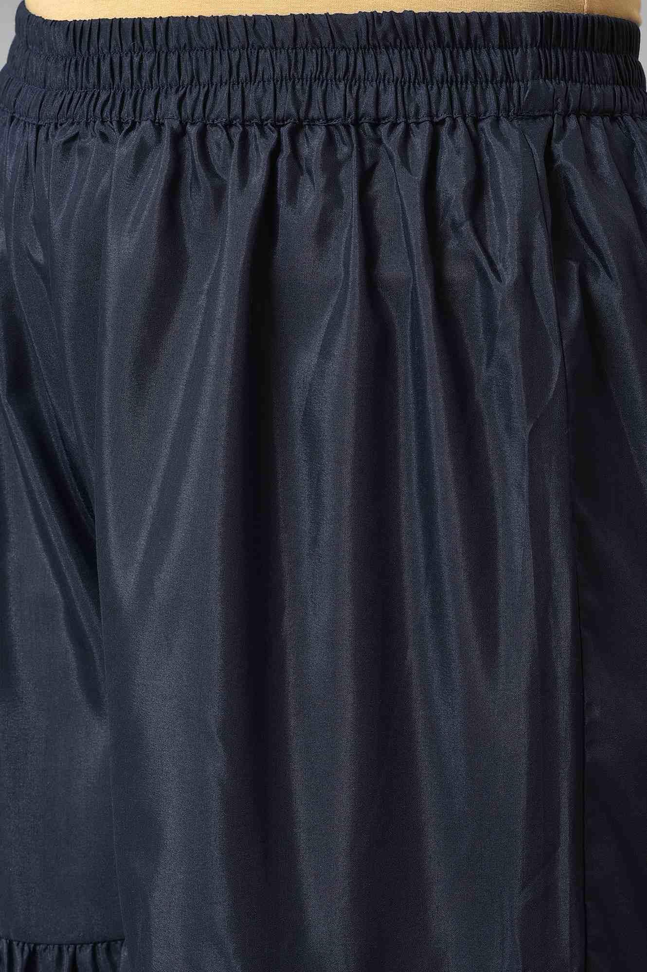 Dark Blue Festive Velvet kurta With Shantung Sharara And Coral Dupatta - wforwoman