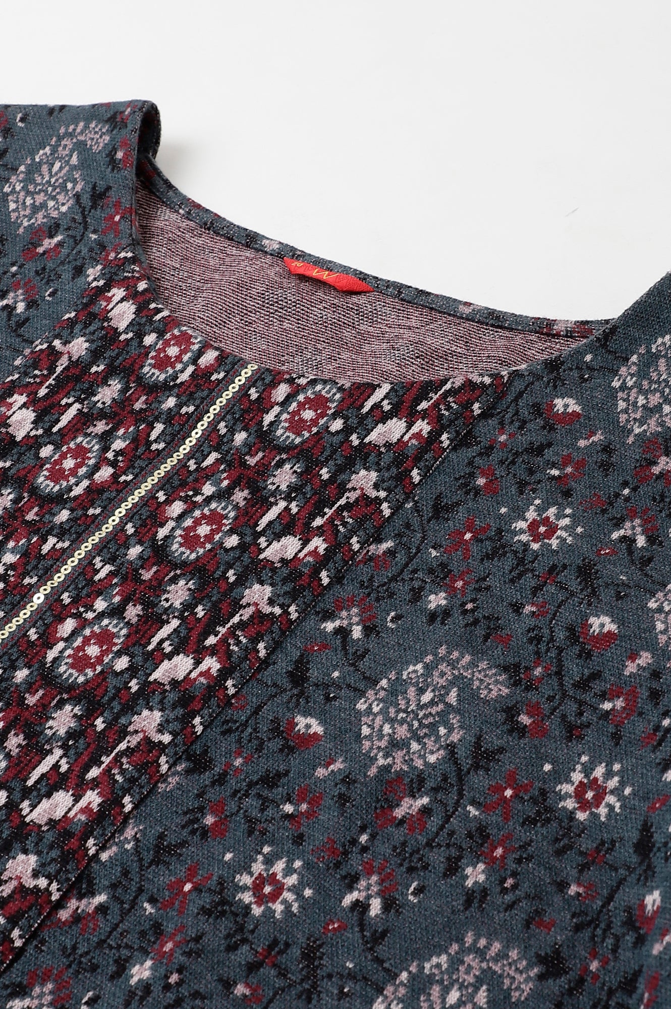 Plus Size Blue Printed kurta With Embroidery