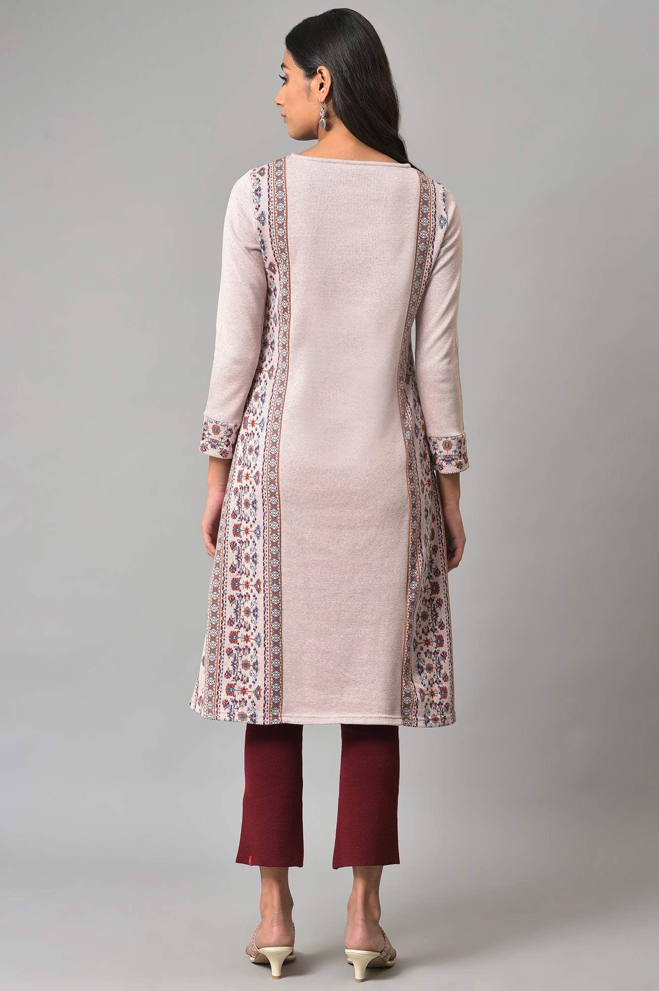Pink Panelled A-Line Winter kurta - wforwoman