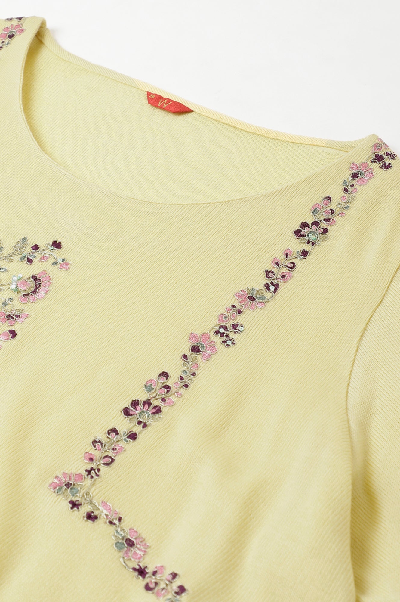 Plus Size Yellow A-Line Winter kurta With Multi-Coloured Embroidery