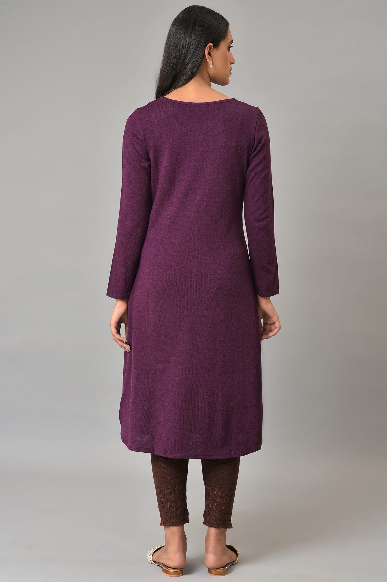 Purple A-Line Embroidered Winter kurta