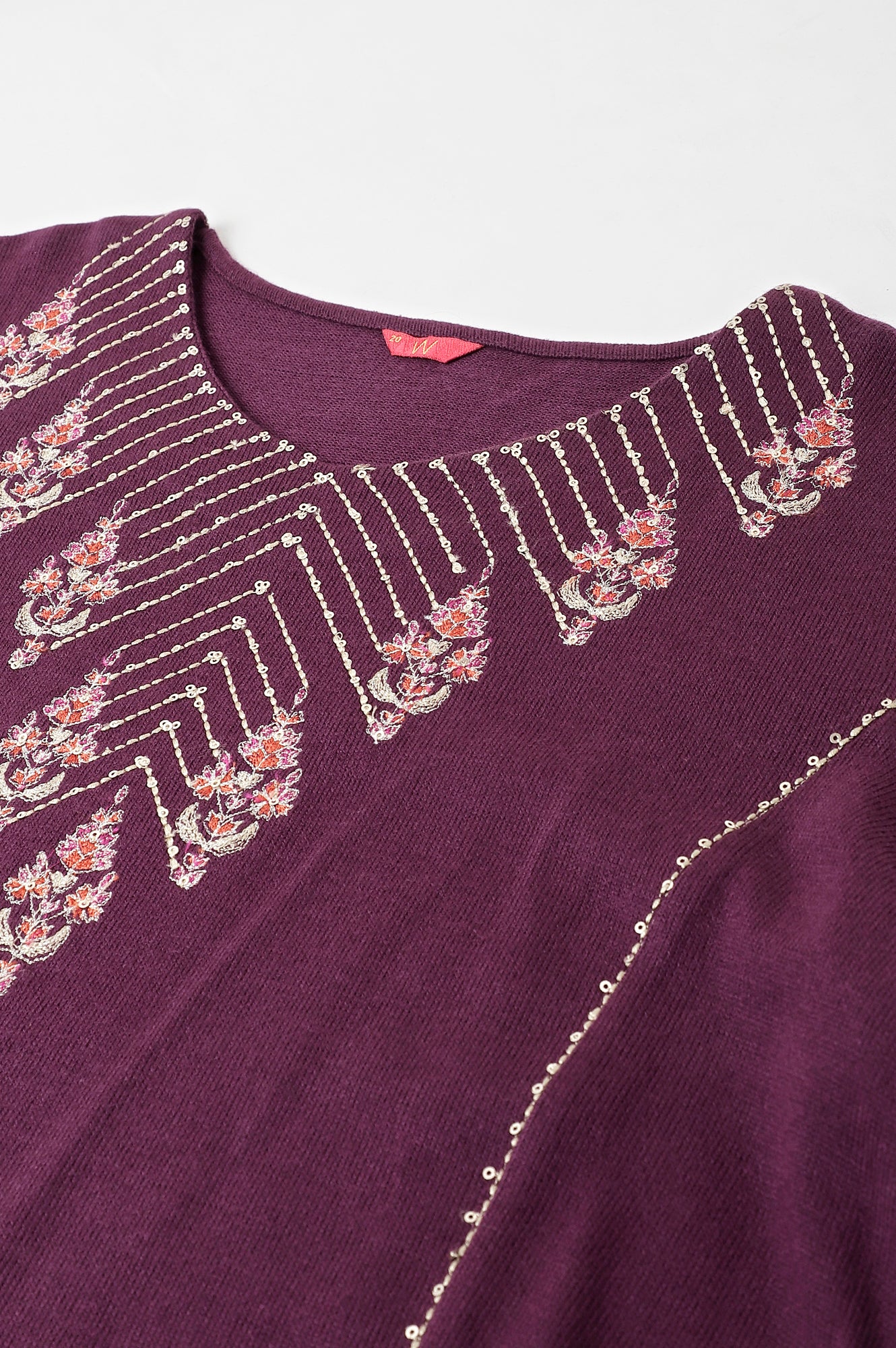 Purple A-Line Embroidered Plus Size Winter kurta