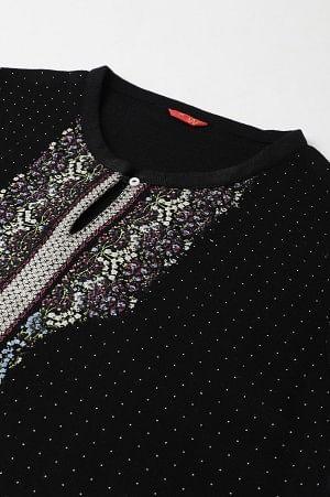 Black Floral Printed Straight Winter Plus Size kurta - wforwoman