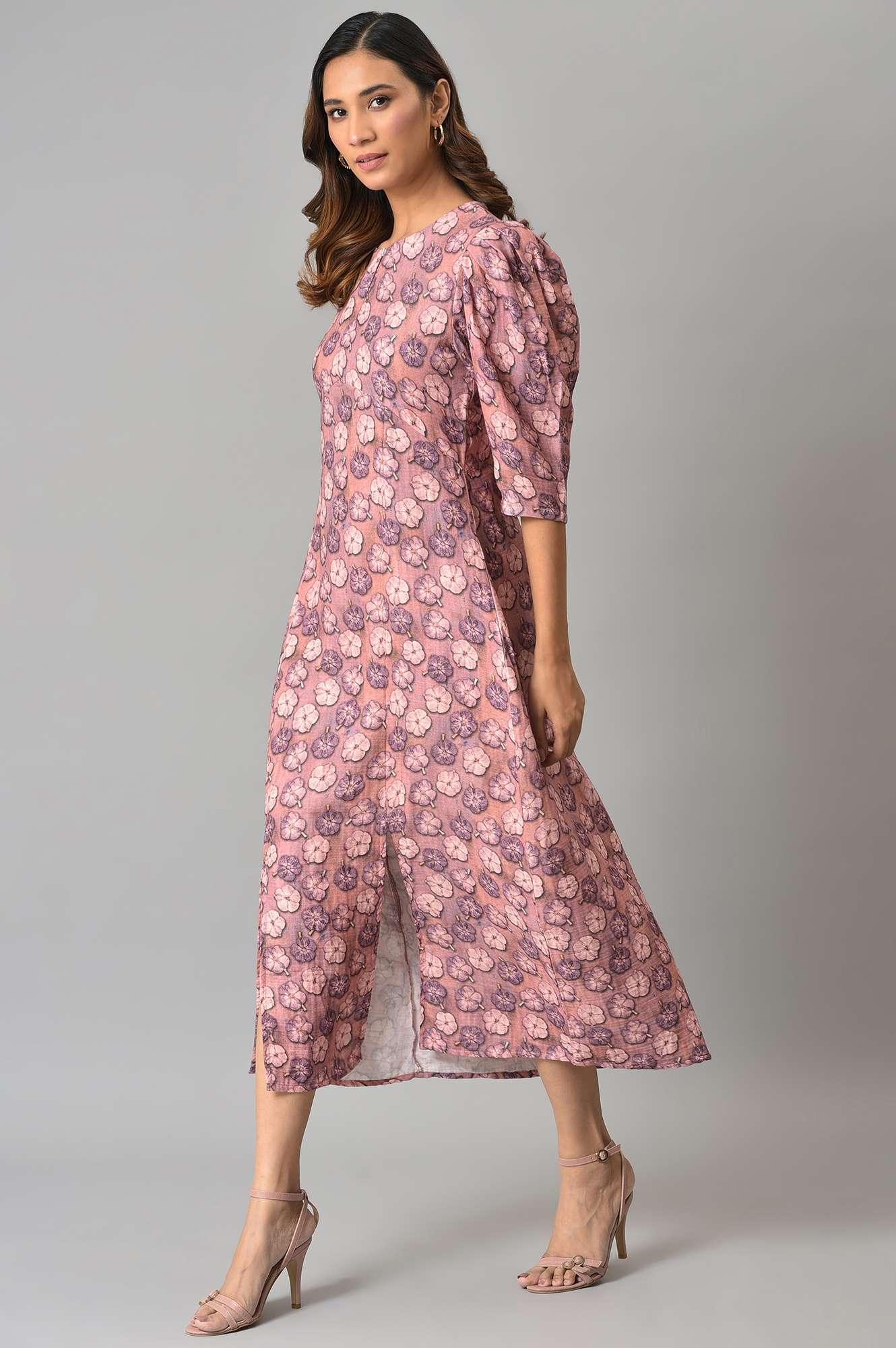 Pink Floral Printed Vaccy Dress - wforwoman