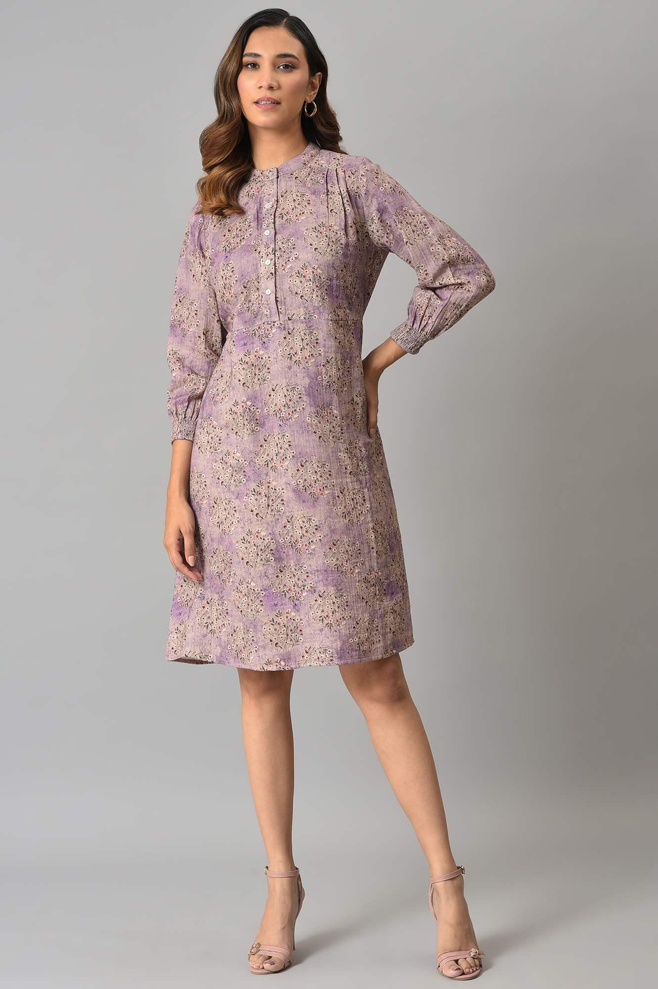 Buy Lilac Floral Printed Western Dress Online for Woman | WforWoman