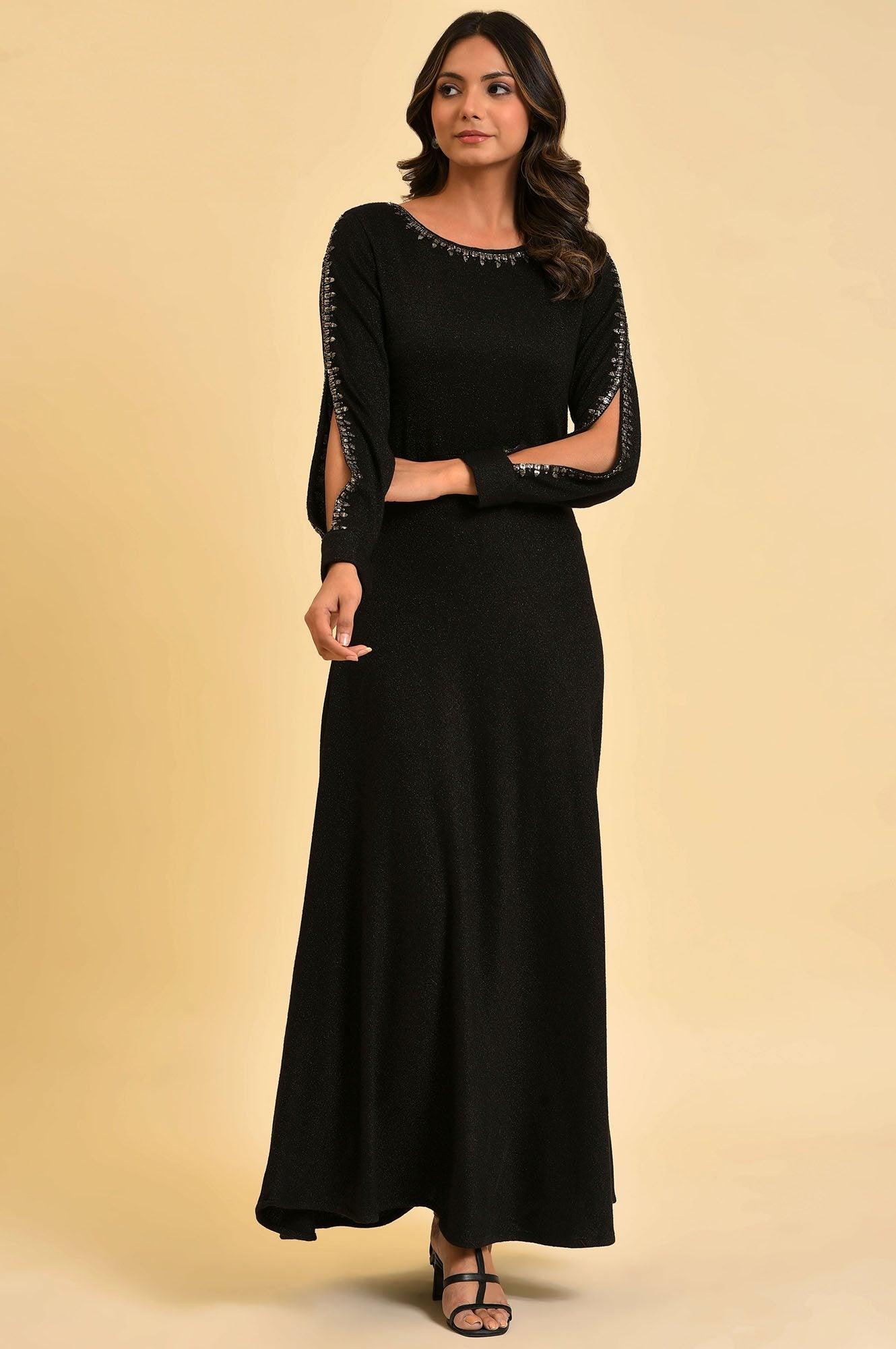 Black Full Length Embellished Dress - wforwoman