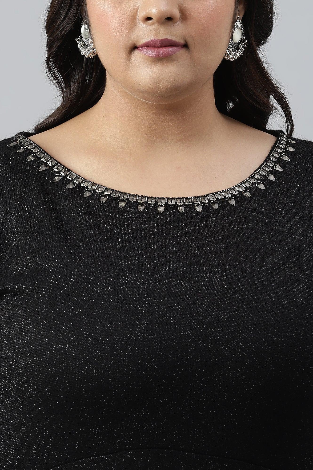 Black Embellished Plus Size Festive Winter Dress - wforwoman