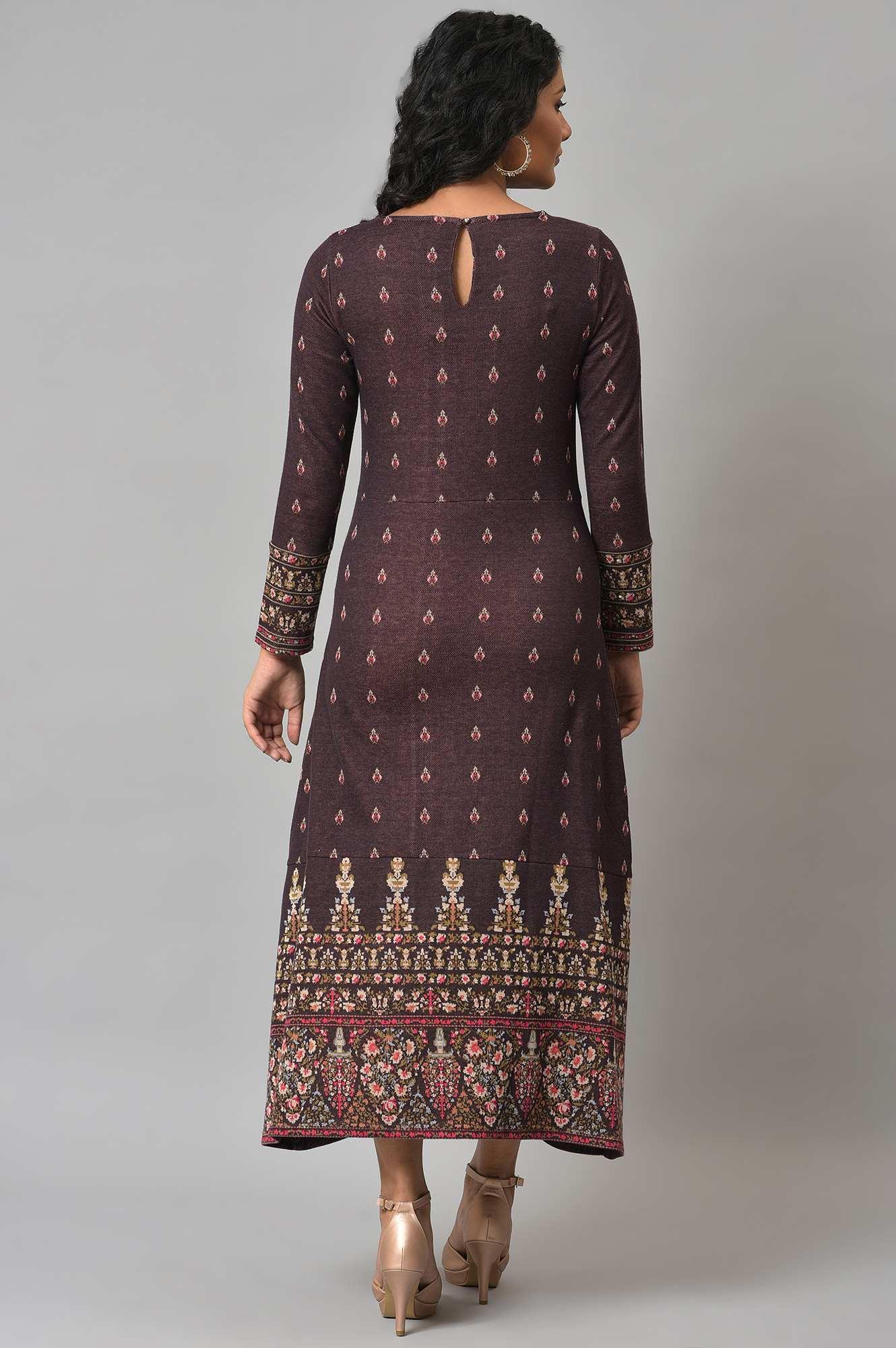 Plus Size Purple Jacquard Sequin Winter Dress - wforwoman