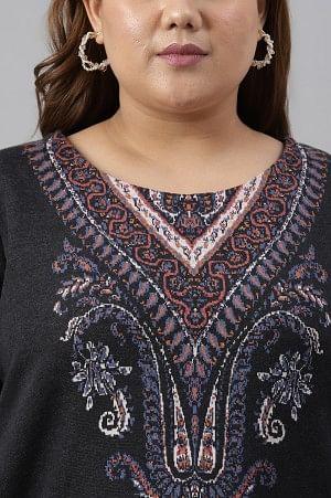 Plus Size Black Jacquard Winter kurta - wforwoman