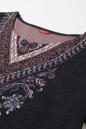 Plus Size Black Jacquard Winter kurta - wforwoman