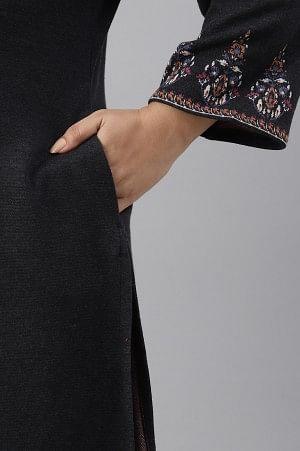 Plus Size Black Jacquard Winter kurta - wforwoman