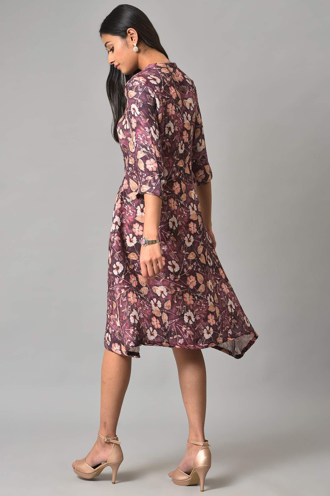 Pink Floral Printed Western Shirt Dress - wforwoman