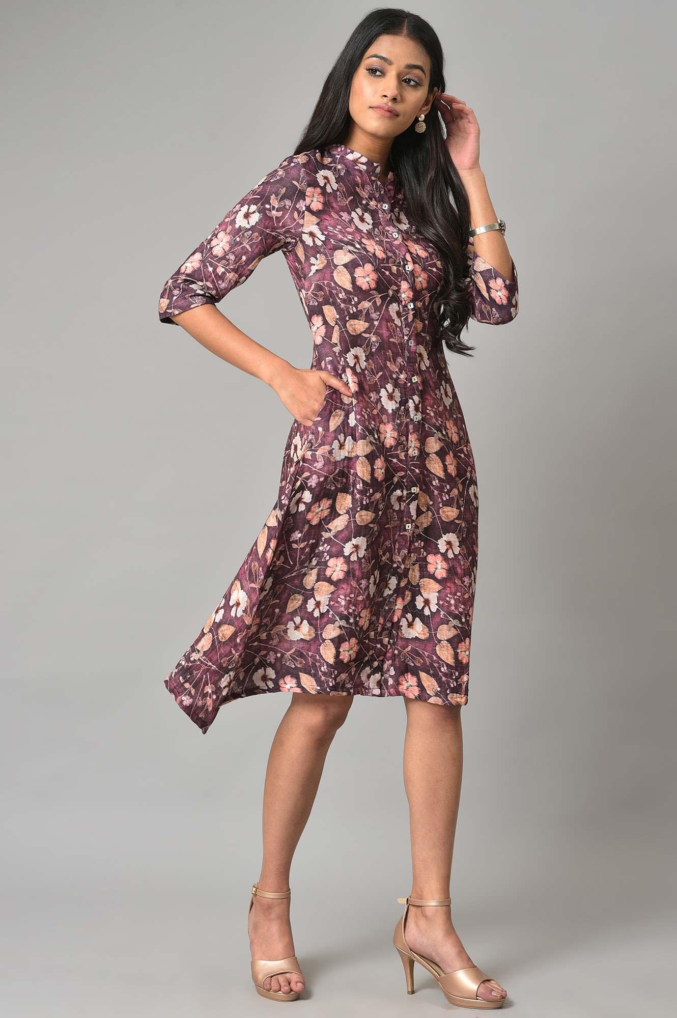 Pink Floral Printed Western Shirt Dress - wforwoman
