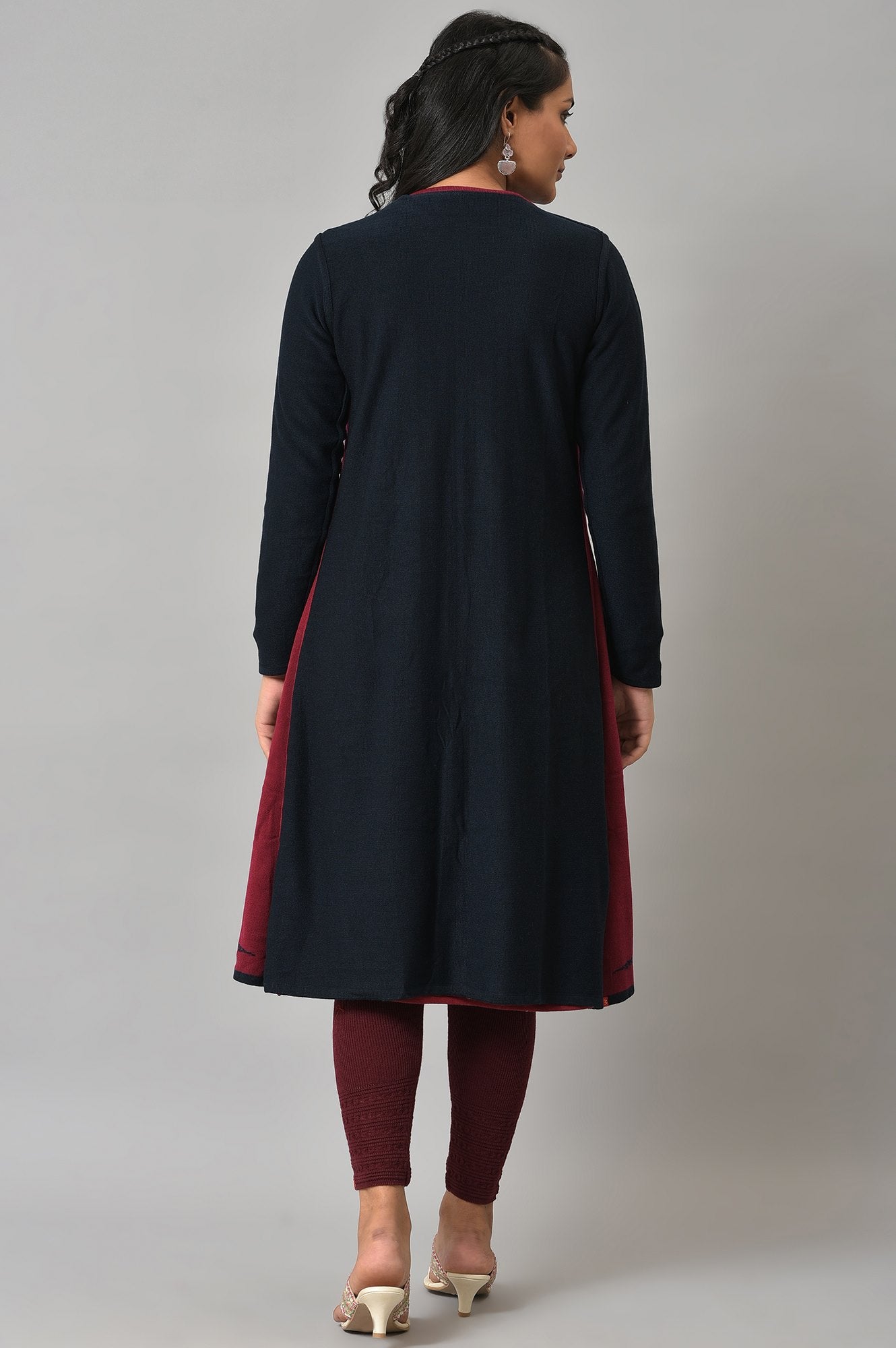 Blue And Red Floral Printed Reversible Cardigan